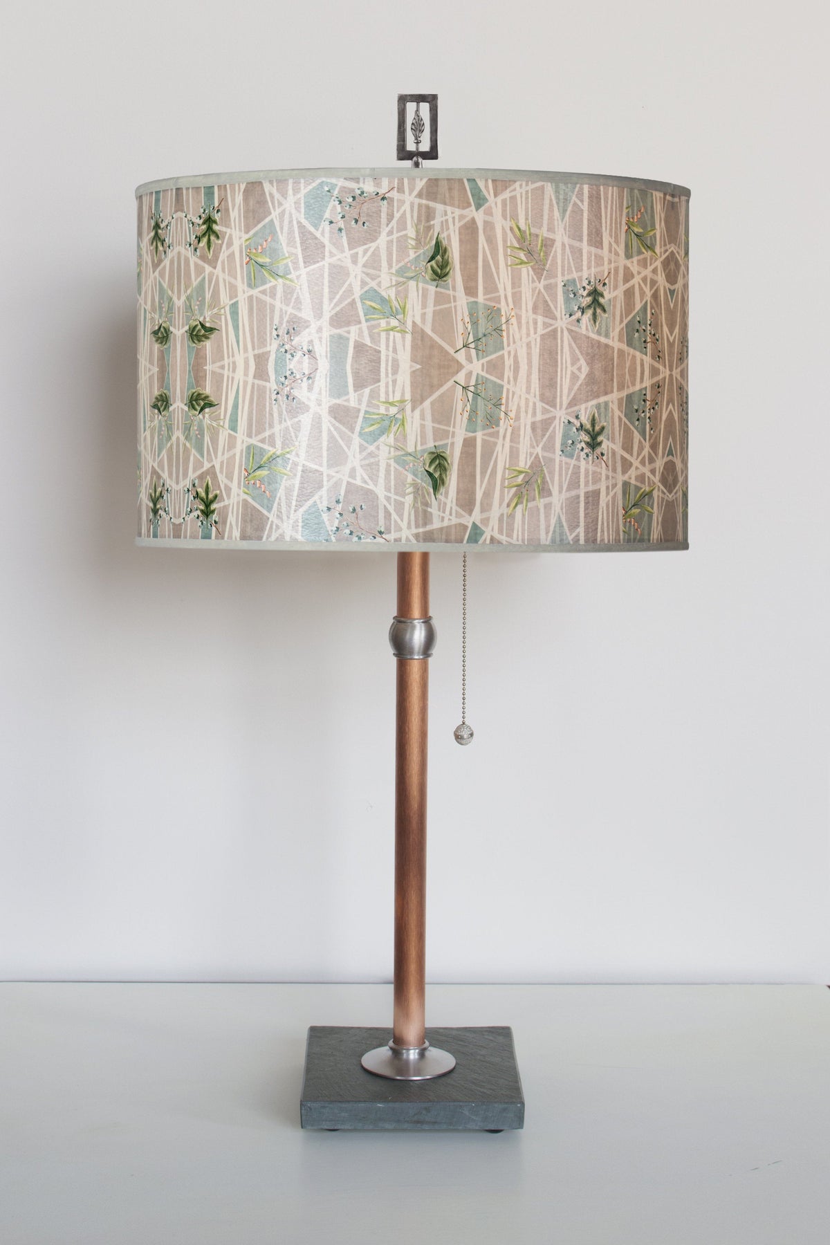 Copper Table Lamp with Large Drum Shade in Prism