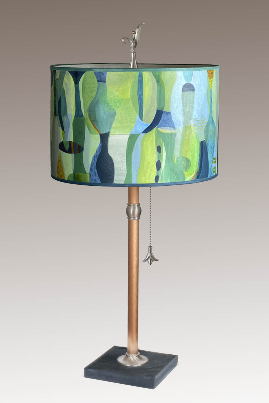 Janna Ugone &amp; Co Table Lamp Copper Table Lamp with Large Drum Shade in Riviera in Citrus