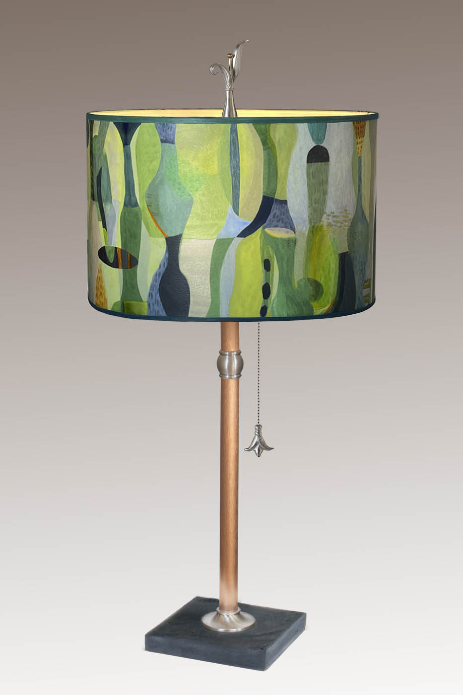 Copper Table Lamp with Large Drum Shade in Riviera in Citrus
