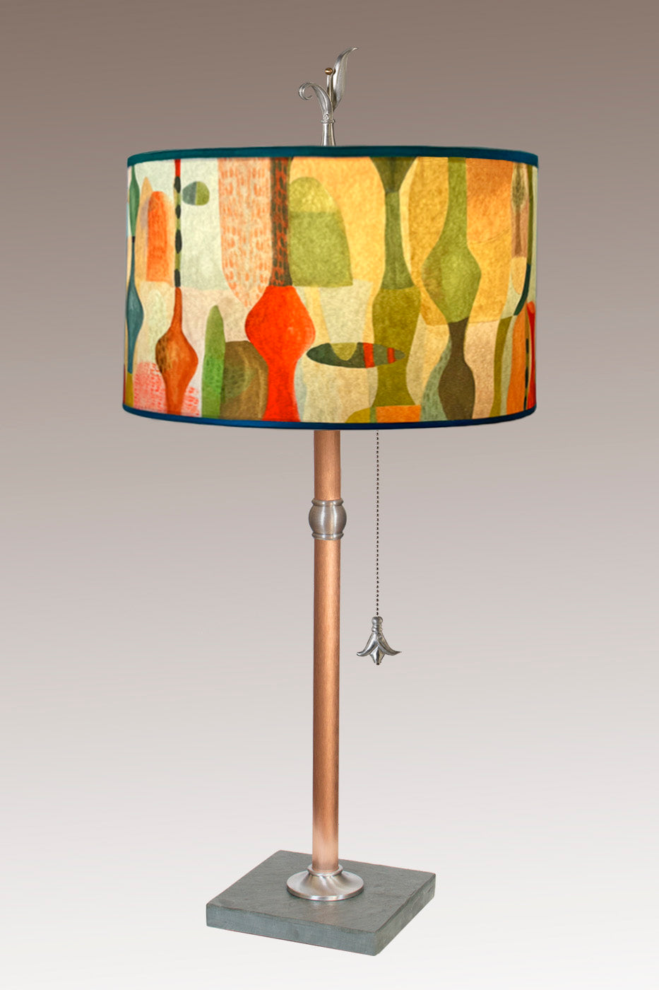 Janna Ugone & Co Table Lamp Copper Table Lamp with Large Drum Shade in Riviera in Poppy