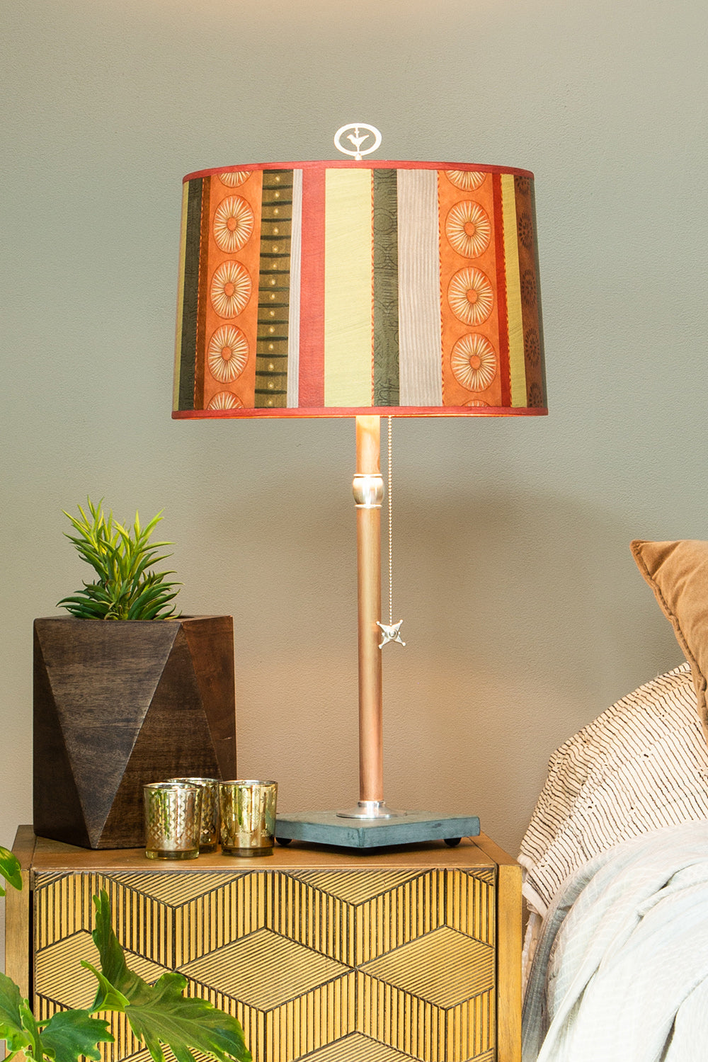 Copper Table Lamp with Large Drum Shade in Serape