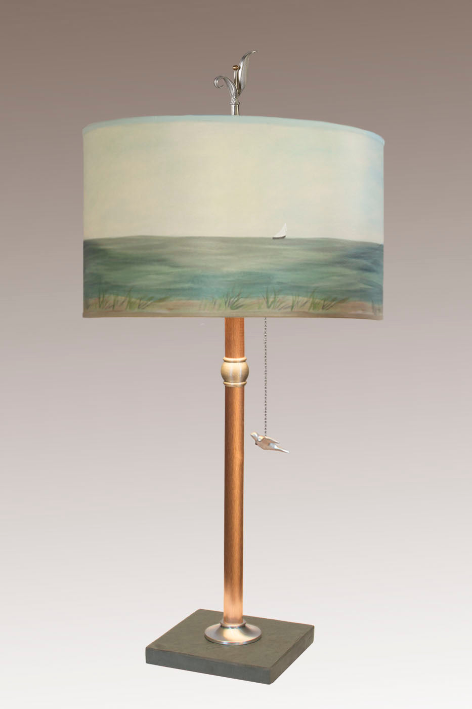 Copper Table Lamp with Large Drum Shade in Shore