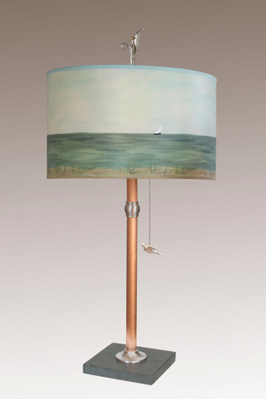 Copper Table Lamp with Large Drum Shade in Shore