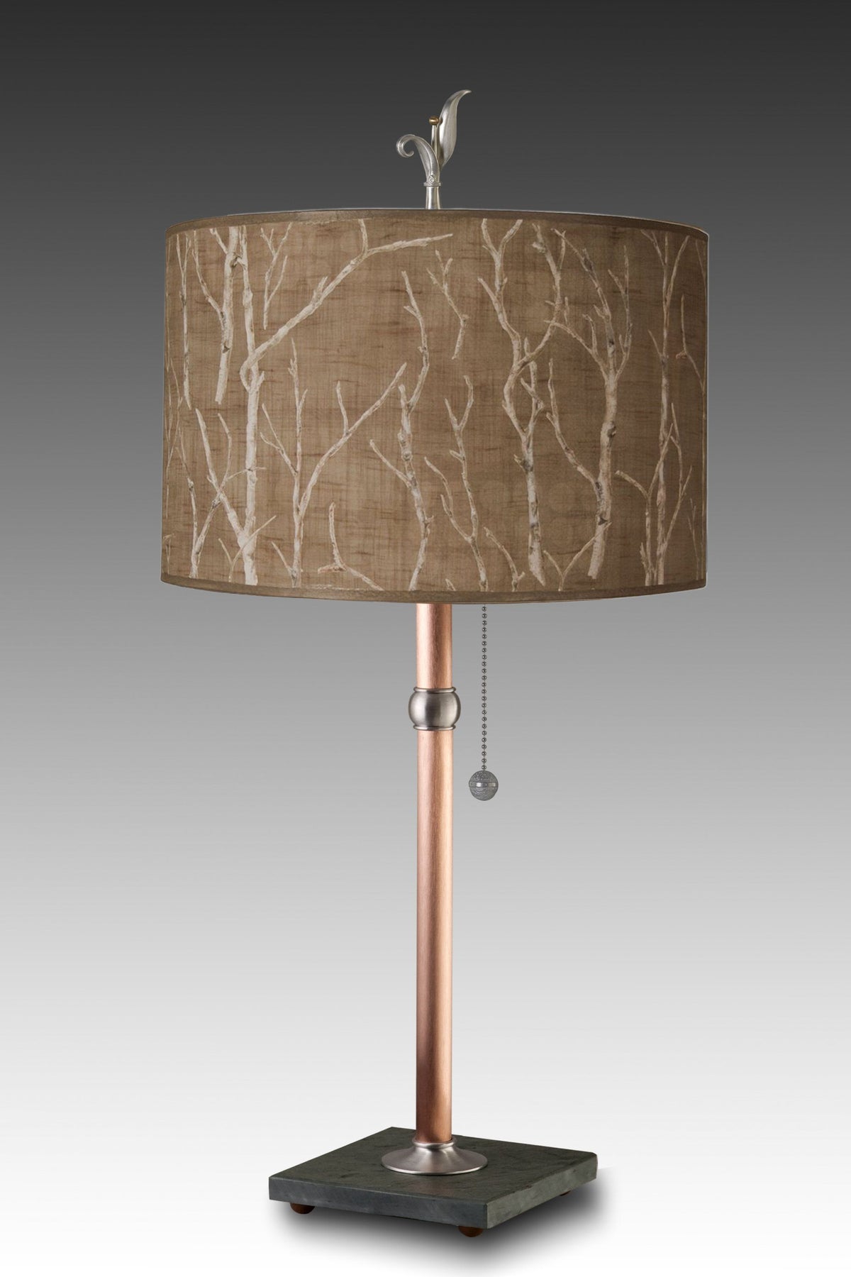 Janna Ugone &amp; Co Table Lamps Copper Table Lamp with Large Drum Shade in Twigs