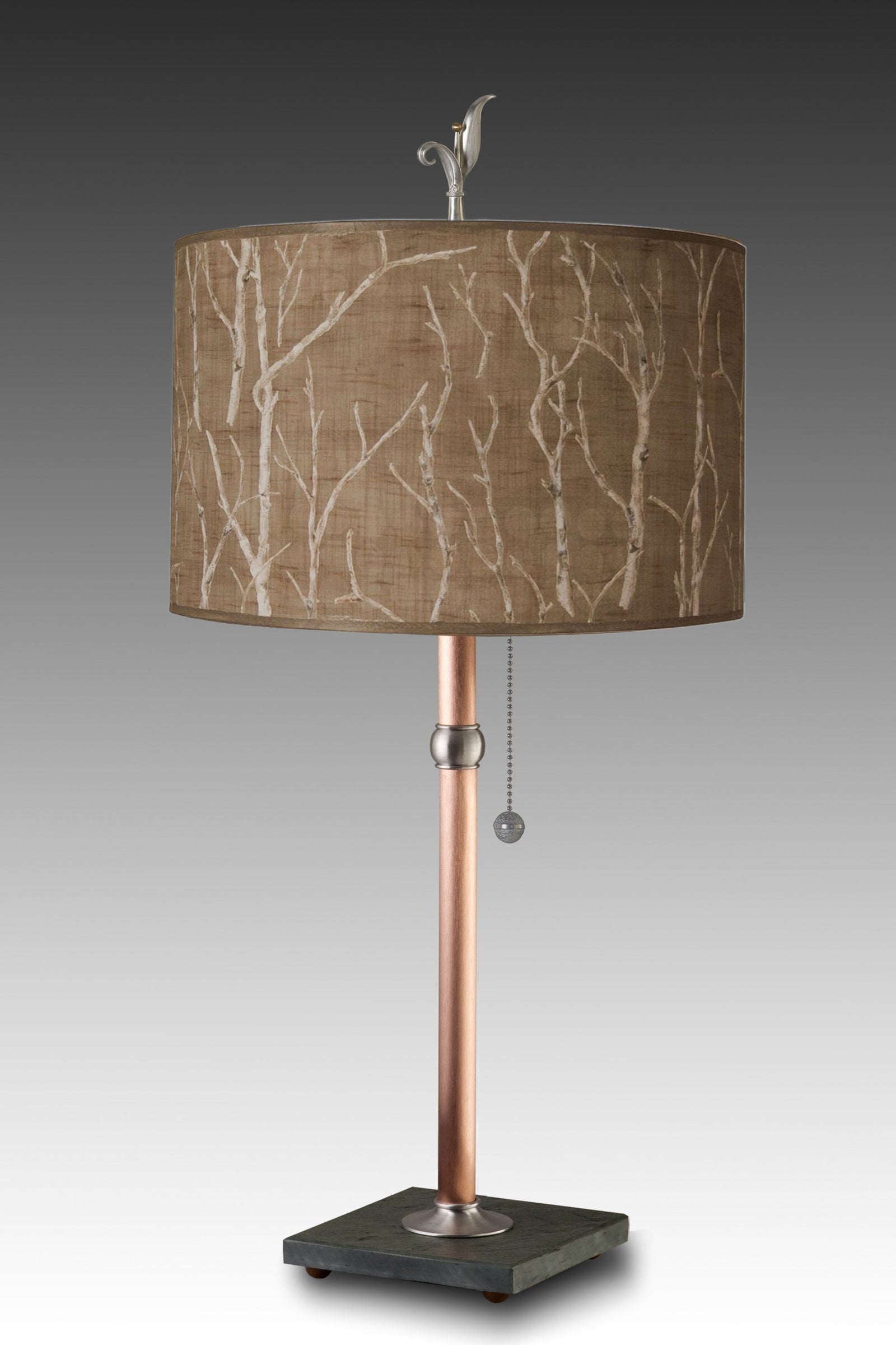 Janna Ugone & Co Table Lamps Copper Table Lamp with Large Drum Shade in Twigs