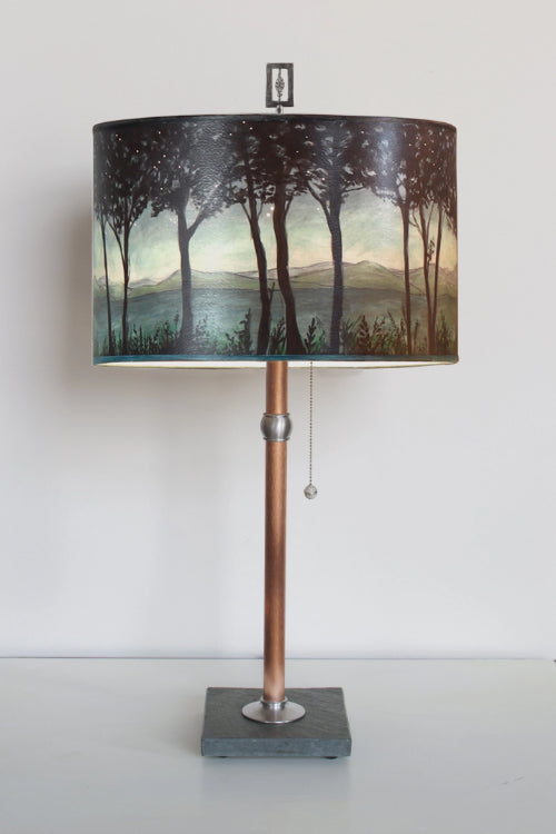 Janna Ugone &amp; Co Table Lamps Copper Table Lamp with Large Drum Shade in Twilight