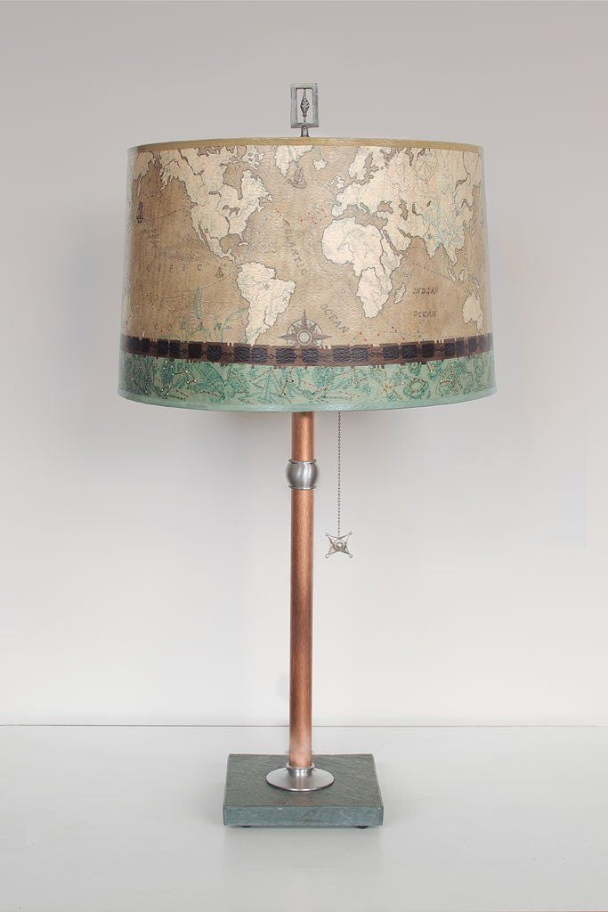 Copper Table Lamp with Large Drum Shade in Voyages