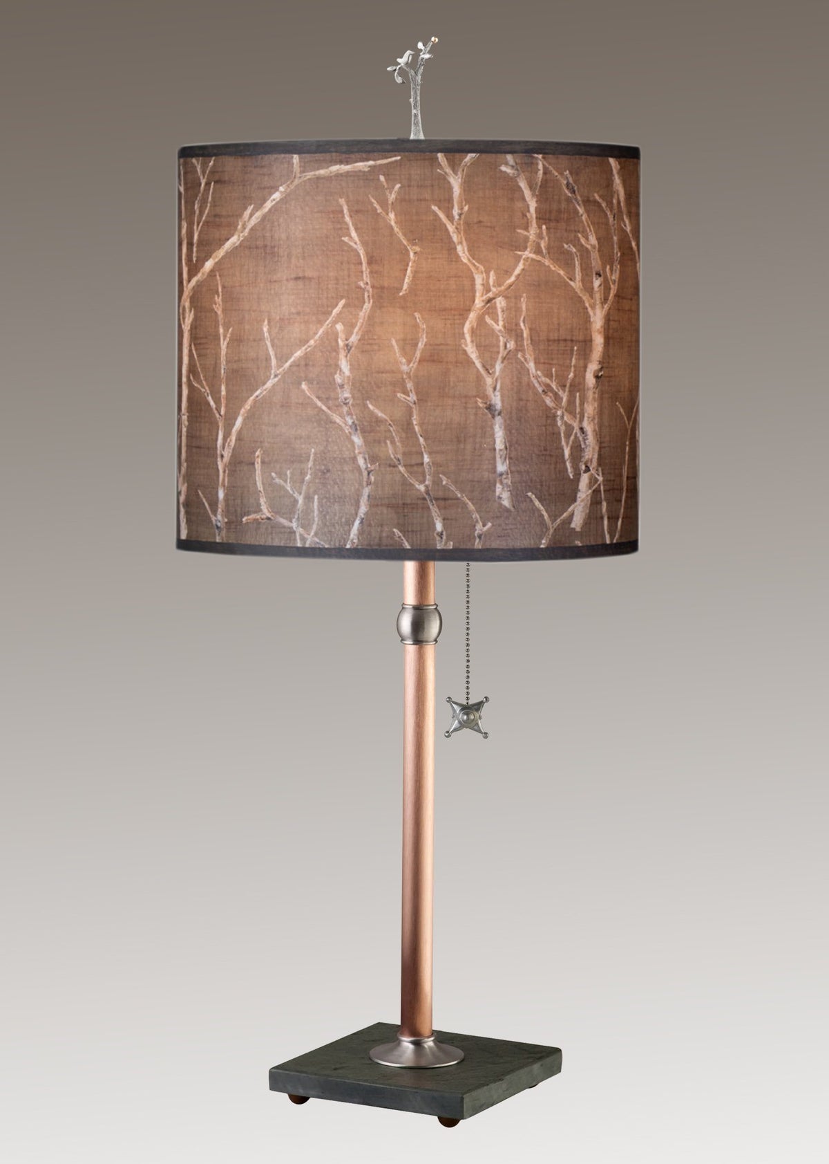 Copper Table Lamp with Large Oval Shade in Twigs