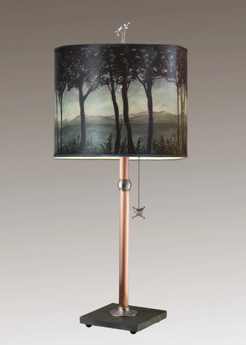 Copper Table Lamp with Large Oval Shade in Twilight