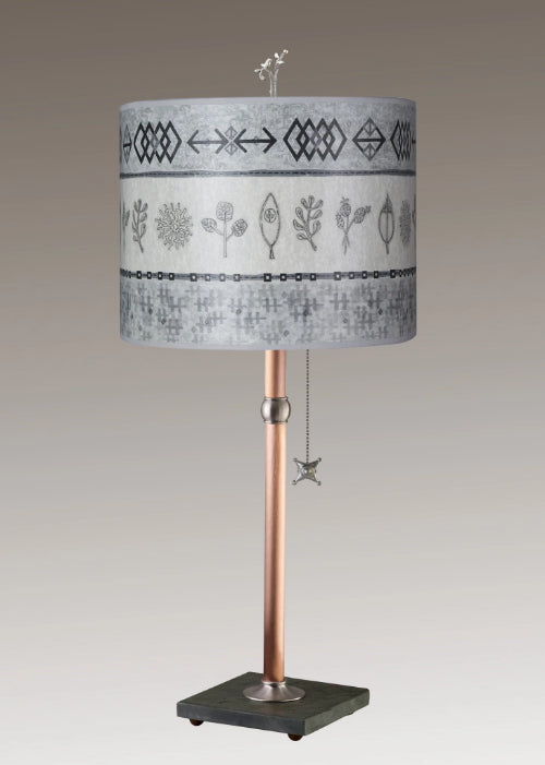 Copper Table Lamp with Large Oval Shade in Woven &amp; Sprig in Mist