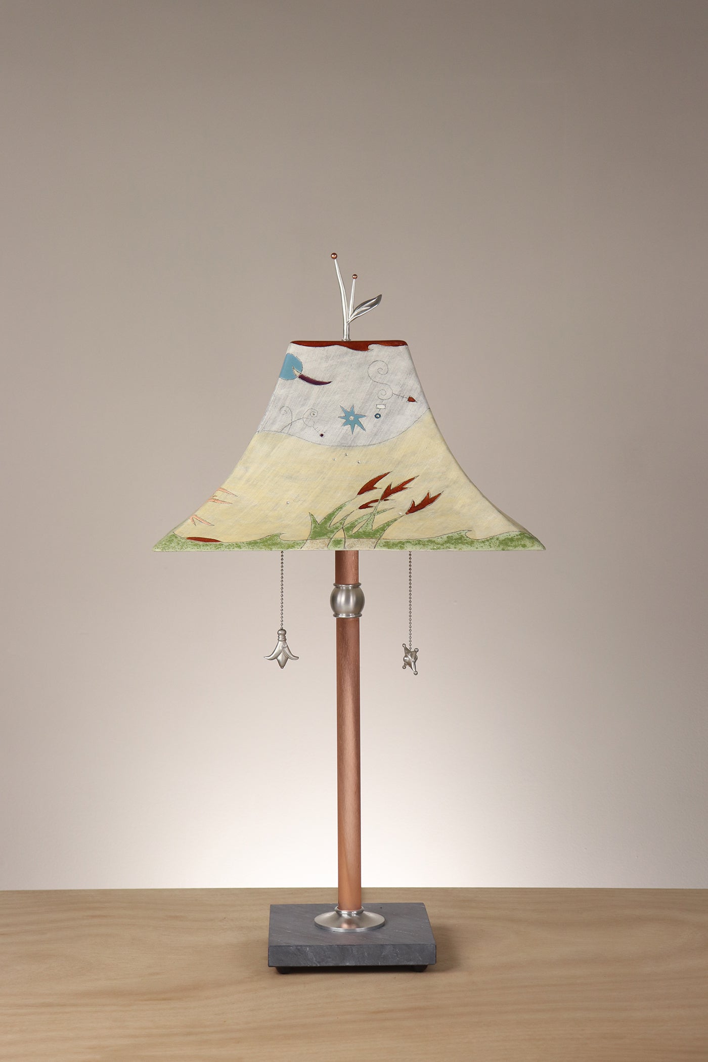 Janna Ugone & Co Floor Lamp Copper Table Lamp with Large Pagoda Ceramic Shade in Amber Landscape