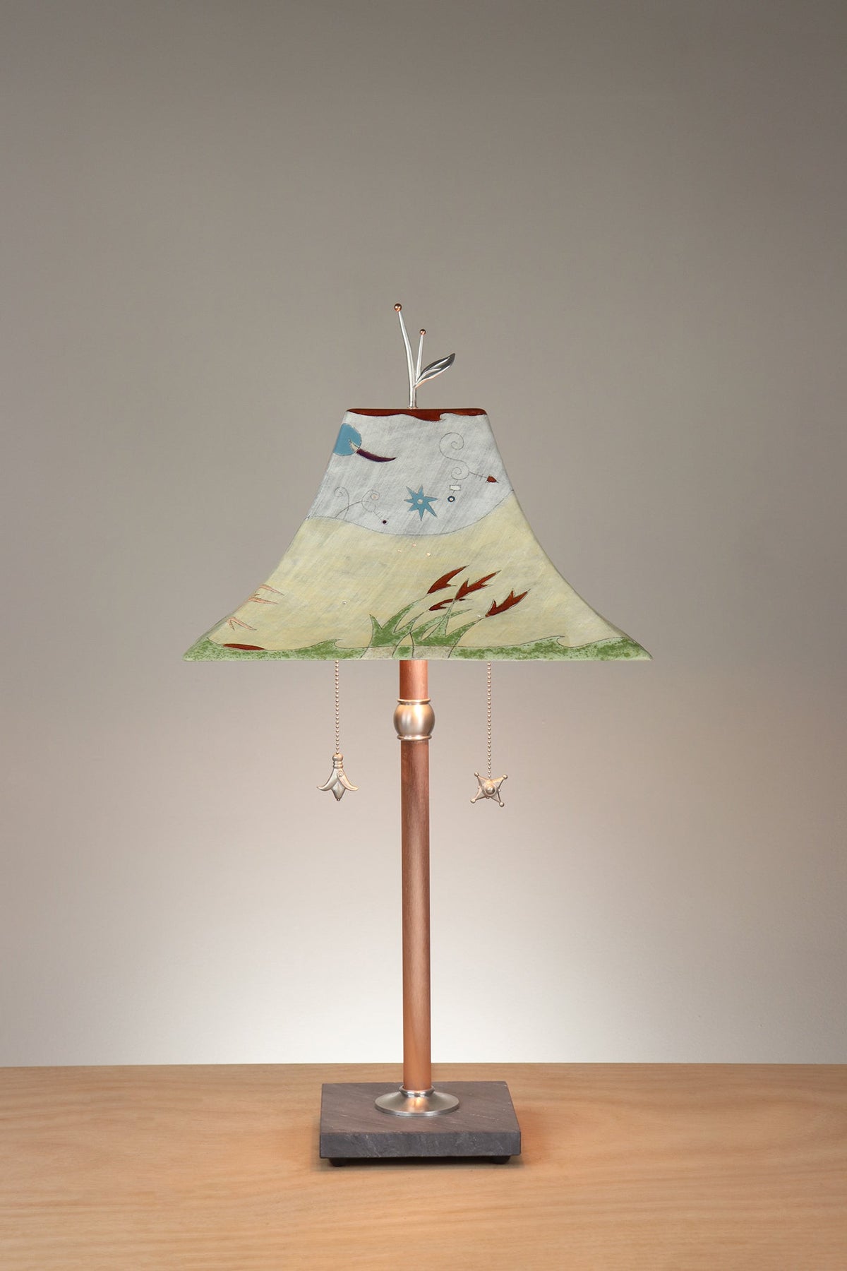 Janna Ugone &amp; Co Floor Lamp Copper Table Lamp with Large Pagoda Ceramic Shade in Amber Landscape