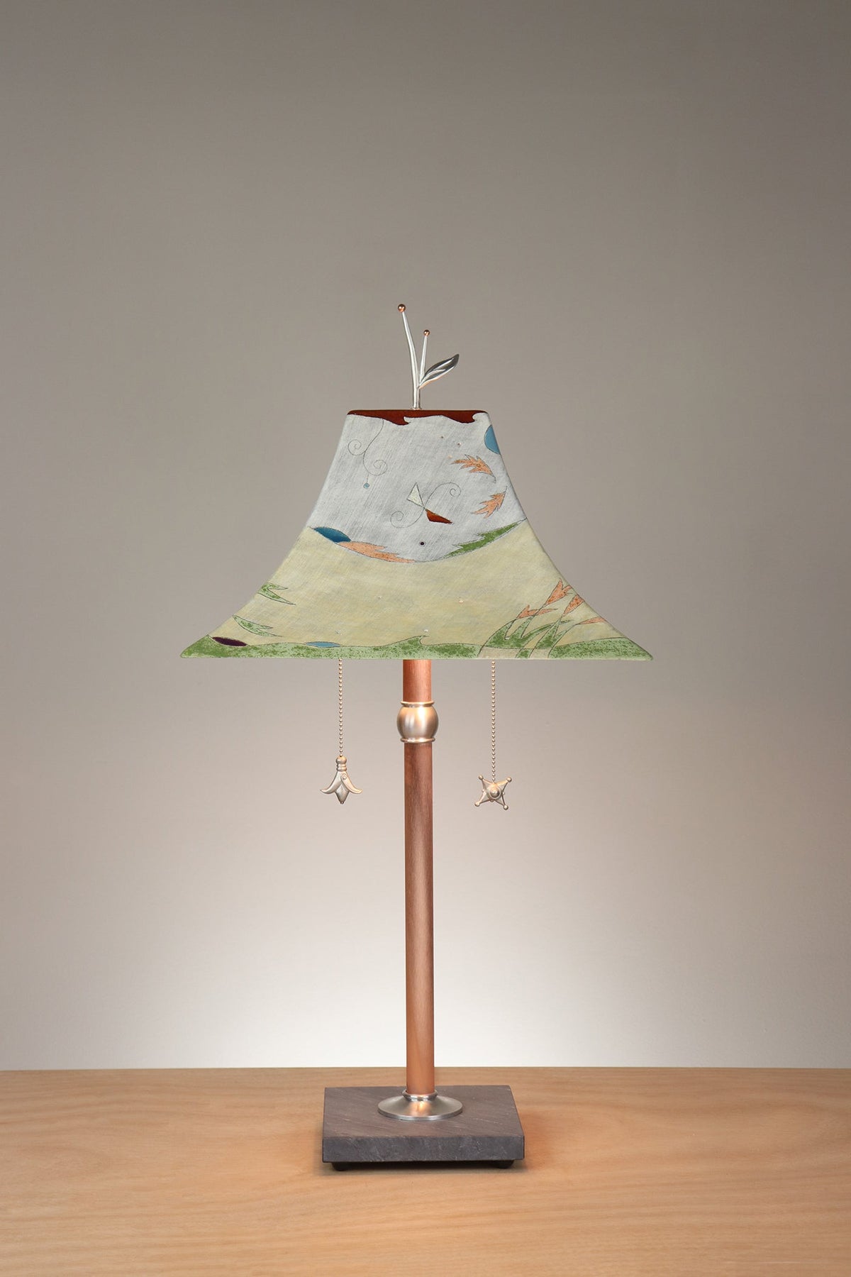 Janna Ugone &amp; Co Floor Lamp Copper Table Lamp with Large Pagoda Ceramic Shade in Amber Landscape