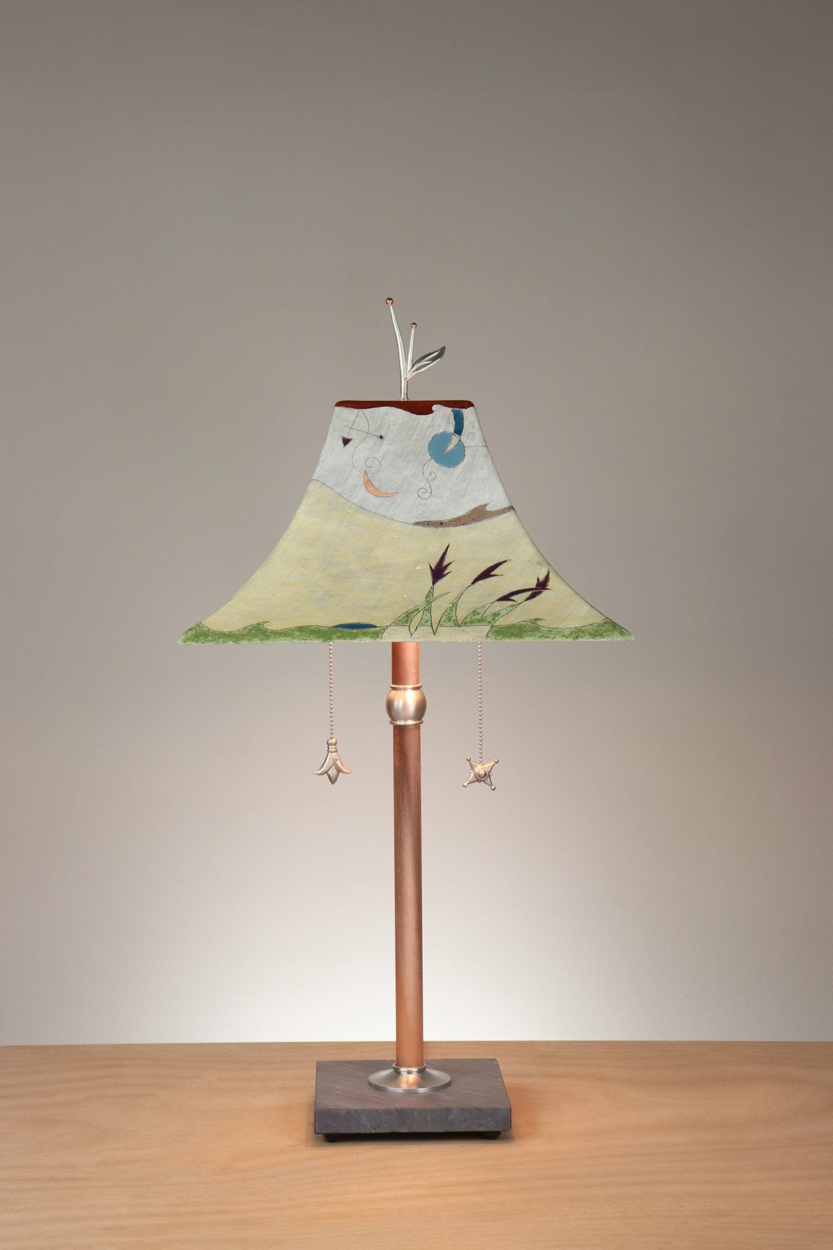 Janna Ugone &amp; Co Floor Lamp Copper Table Lamp with Large Pagoda Ceramic Shade in Amber Landscape