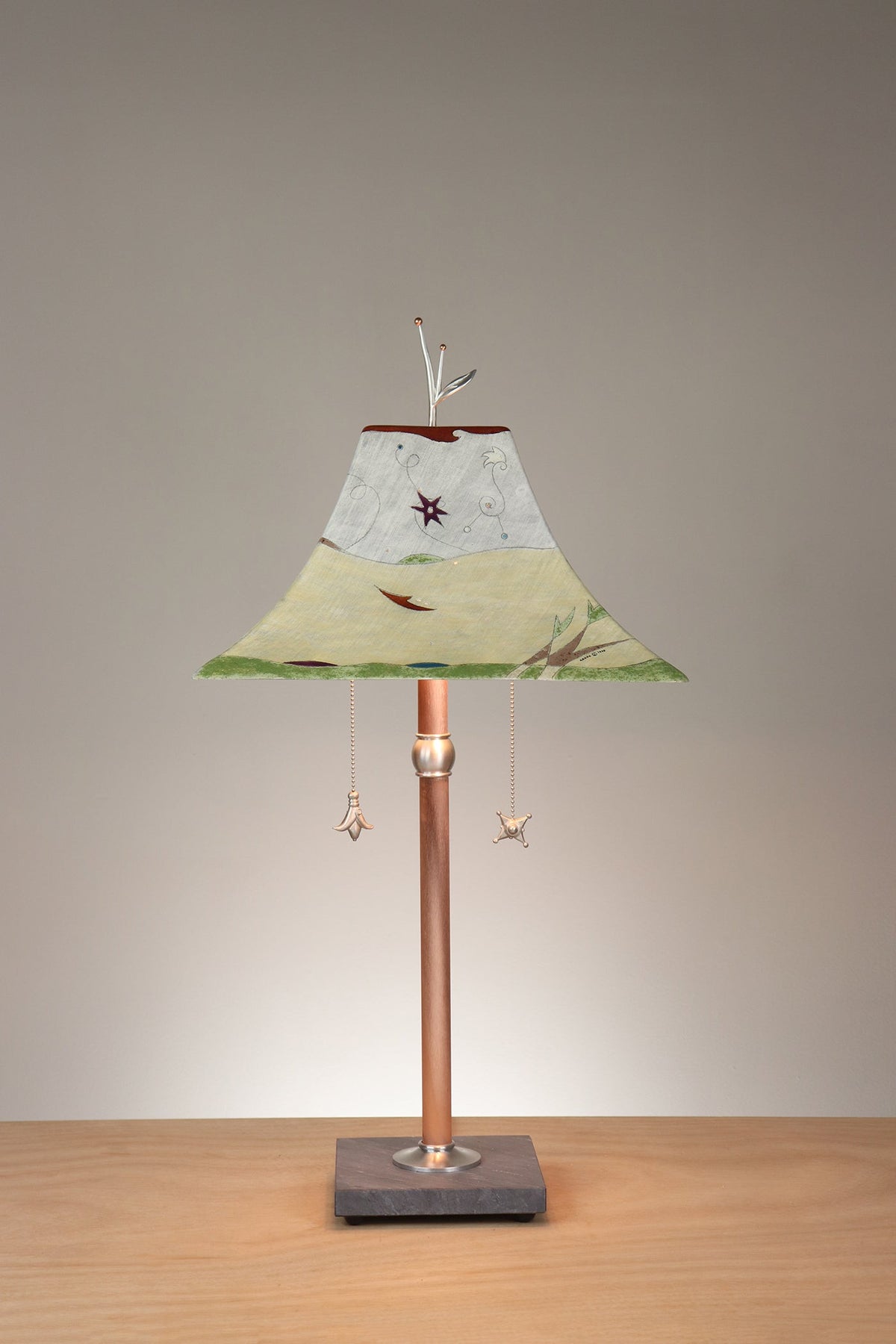 Janna Ugone &amp; Co Floor Lamp Copper Table Lamp with Large Pagoda Ceramic Shade in Amber Landscape