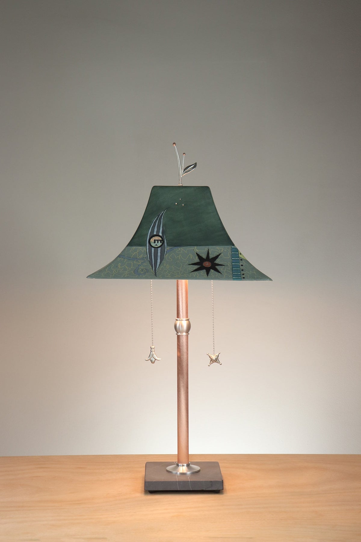 Janna Ugone &amp; Co Copper Table Lamp with Large Pagoda Ceramic Shade in British Border in Green