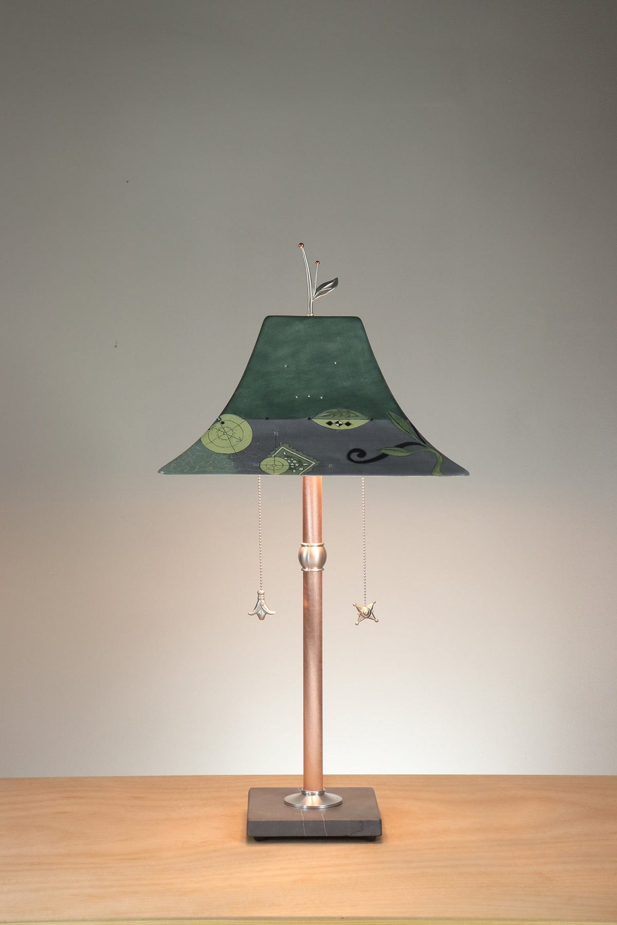 Janna Ugone &amp; Co Copper Table Lamp with Large Pagoda Ceramic Shade in British Border in Green