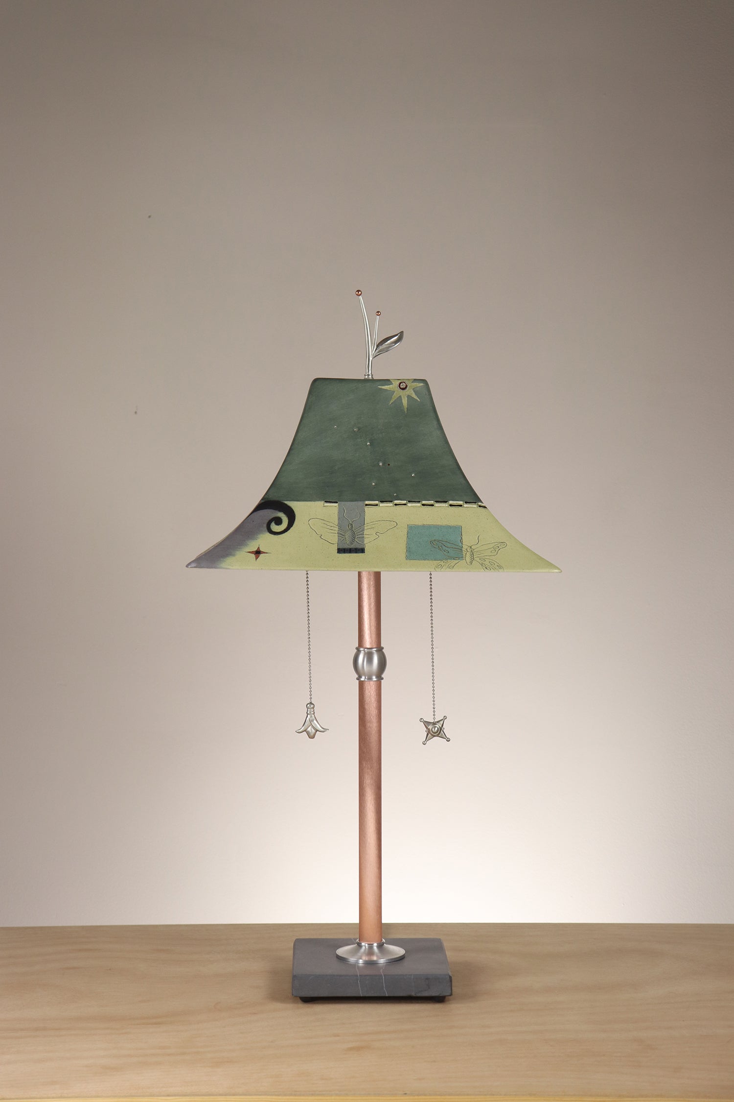 Janna Ugone & Co Copper Table Lamp with Large Pagoda Ceramic Shade in British Border in Green
