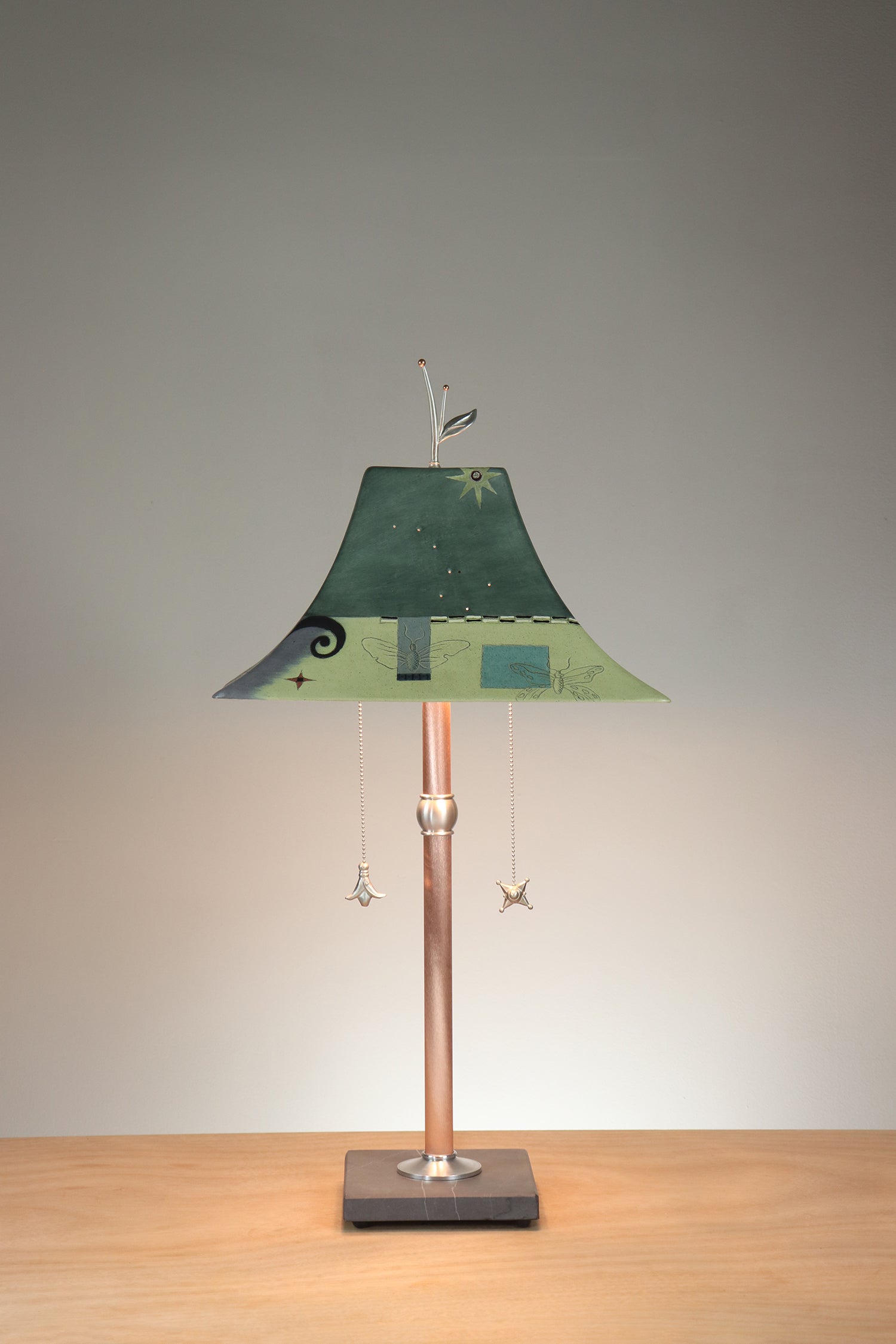 Janna Ugone & Co Copper Table Lamp with Large Pagoda Ceramic Shade in British Border in Green