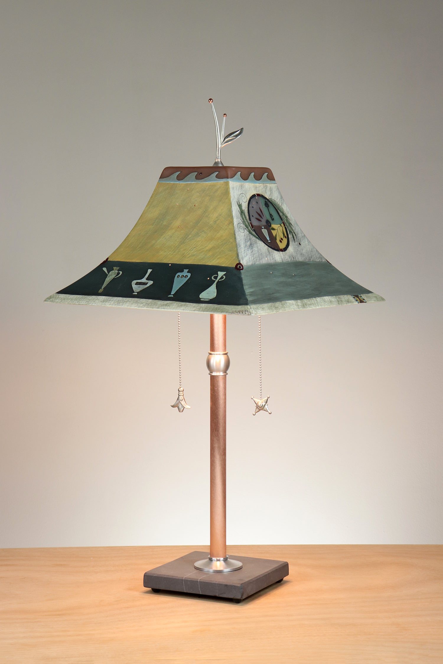 Janna Ugone & Co Floor Lamp Copper Table Lamp with Large Pagoda Ceramic Shade in Greican