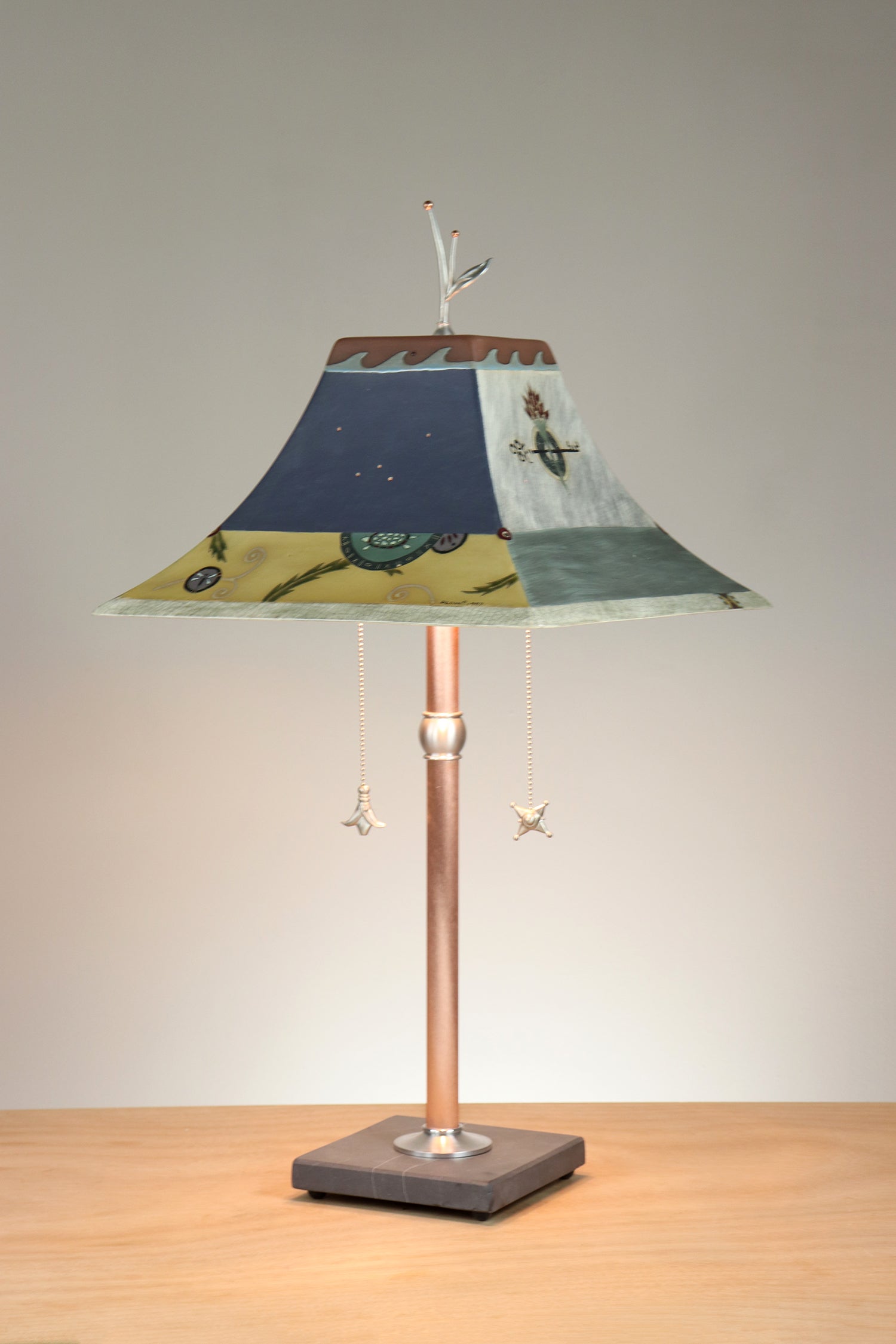 Janna Ugone & Co Floor Lamp Copper Table Lamp with Large Pagoda Ceramic Shade in Greican