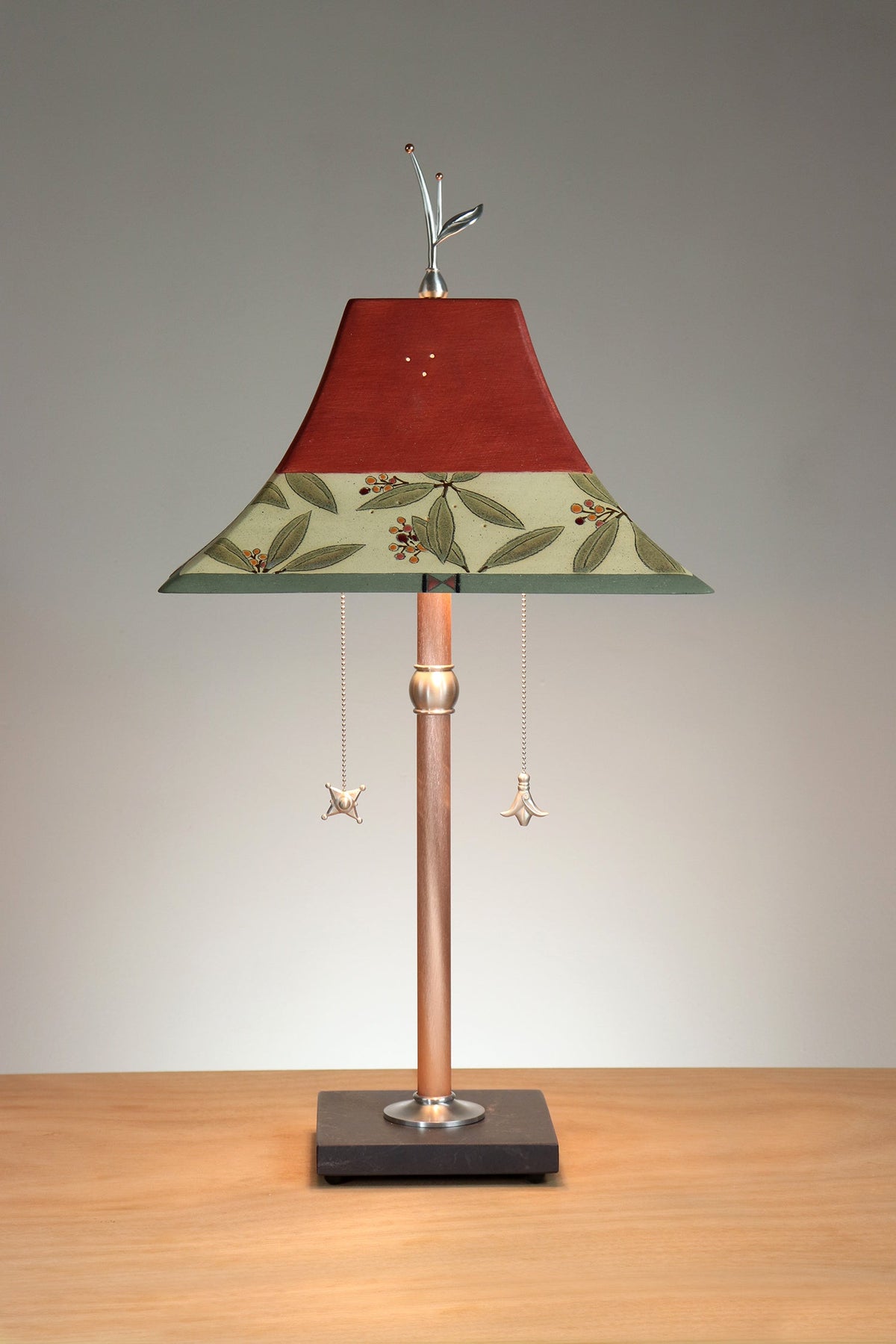 Janna Ugone &amp; Co Copper Table Lamp with Large Pagoda Ceramic Shade in Mountain Laurel Redwood
