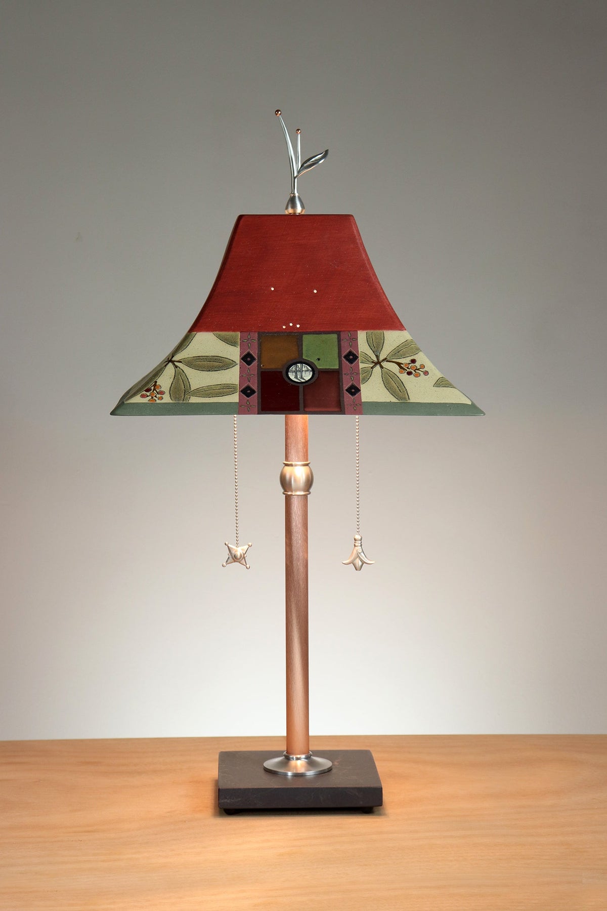 Janna Ugone &amp; Co Copper Table Lamp with Large Pagoda Ceramic Shade in Mountain Laurel Redwood