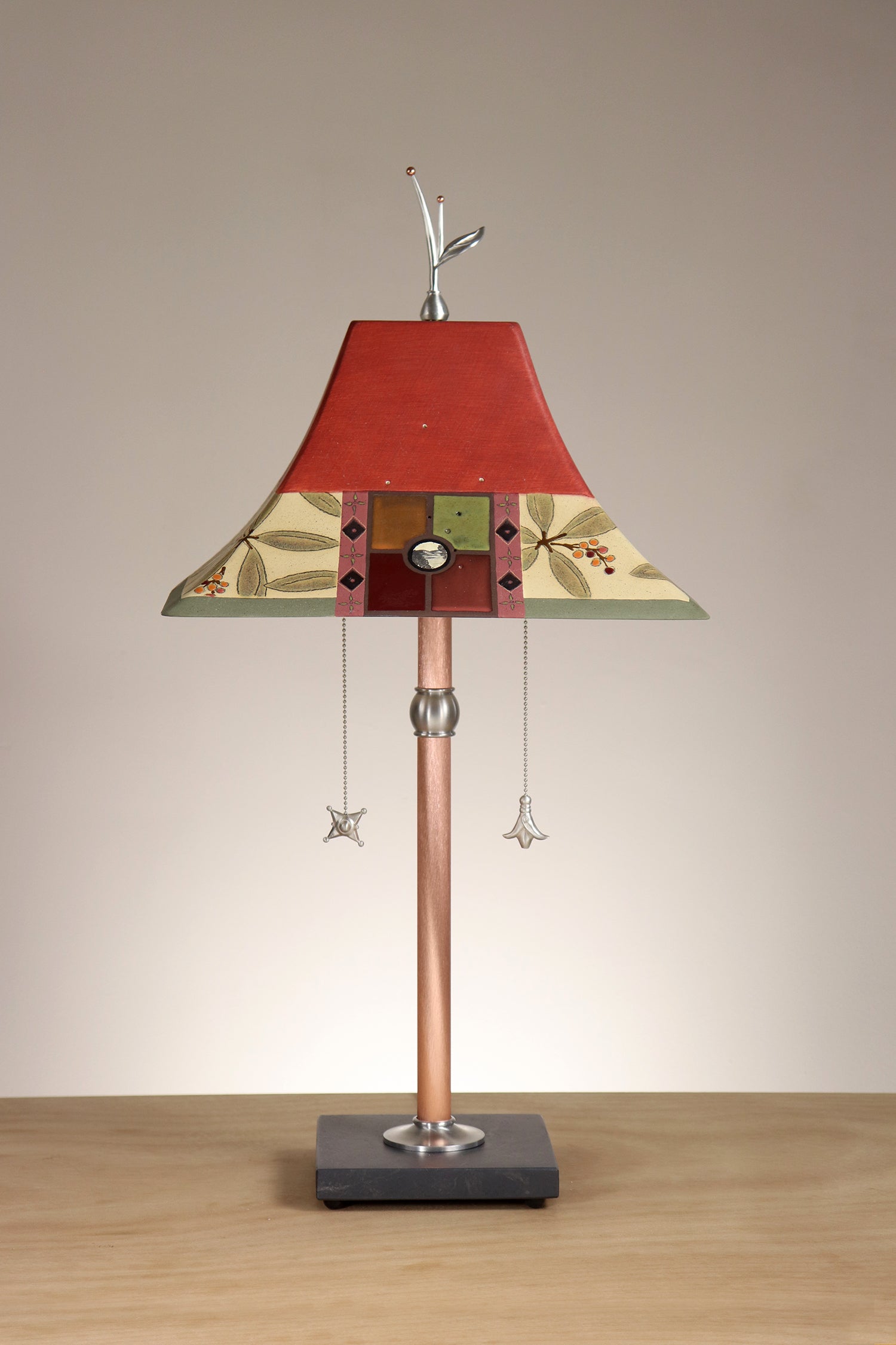 Janna Ugone & Co Copper Table Lamp with Large Pagoda Ceramic Shade in Mountain Laurel Redwood