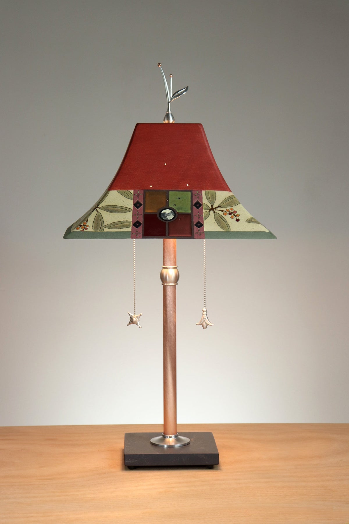 Janna Ugone &amp; Co Copper Table Lamp with Large Pagoda Ceramic Shade in Mountain Laurel Redwood
