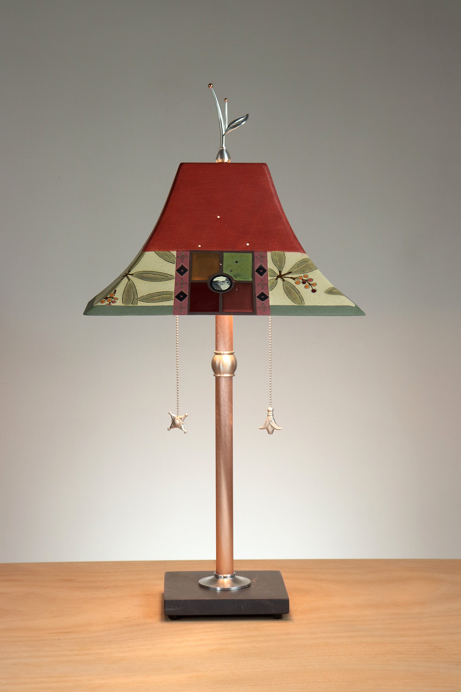 Janna Ugone & Co Copper Table Lamp with Large Pagoda Ceramic Shade in Mountain Laurel Redwood