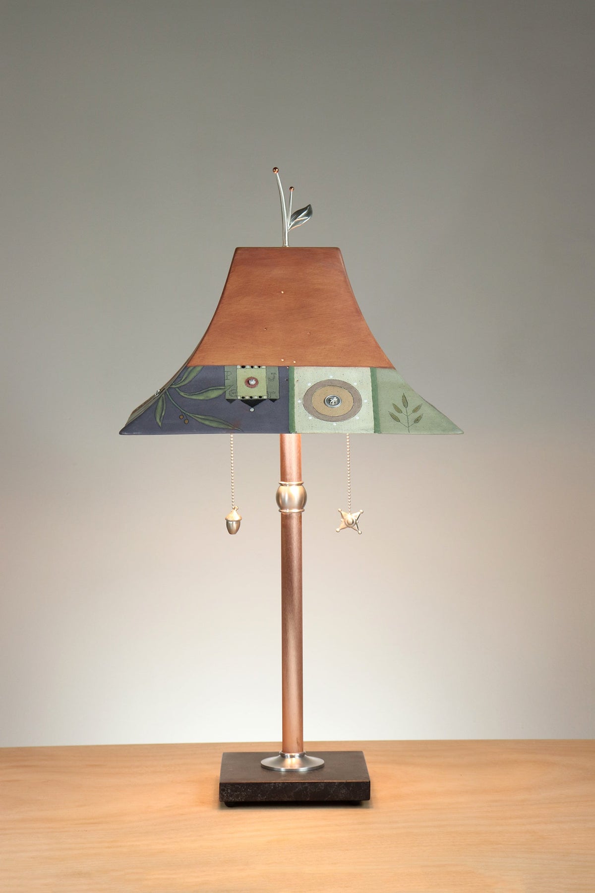 Janna Ugone &amp; Co Floor Lamp Copper Table Lamp with Large Pagoda Ceramic Shade in Norfolk Border in Spice