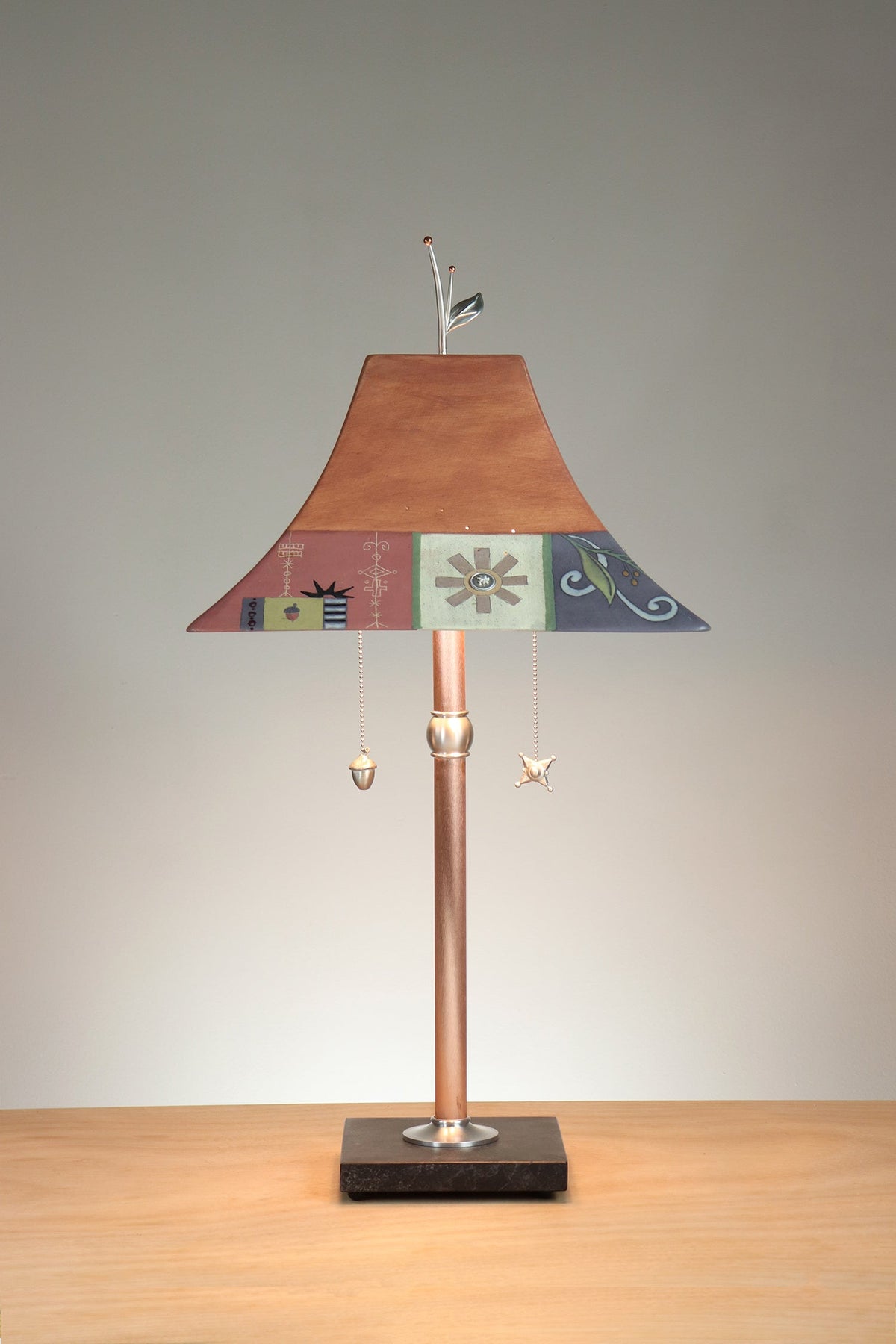Janna Ugone &amp; Co Floor Lamp Copper Table Lamp with Large Pagoda Ceramic Shade in Norfolk Border in Spice