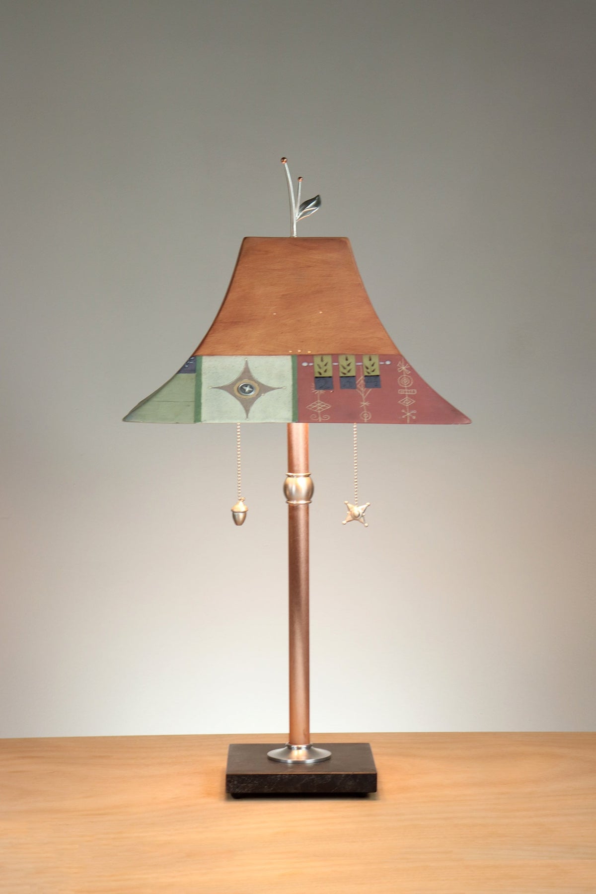 Janna Ugone &amp; Co Floor Lamp Copper Table Lamp with Large Pagoda Ceramic Shade in Norfolk Border in Spice