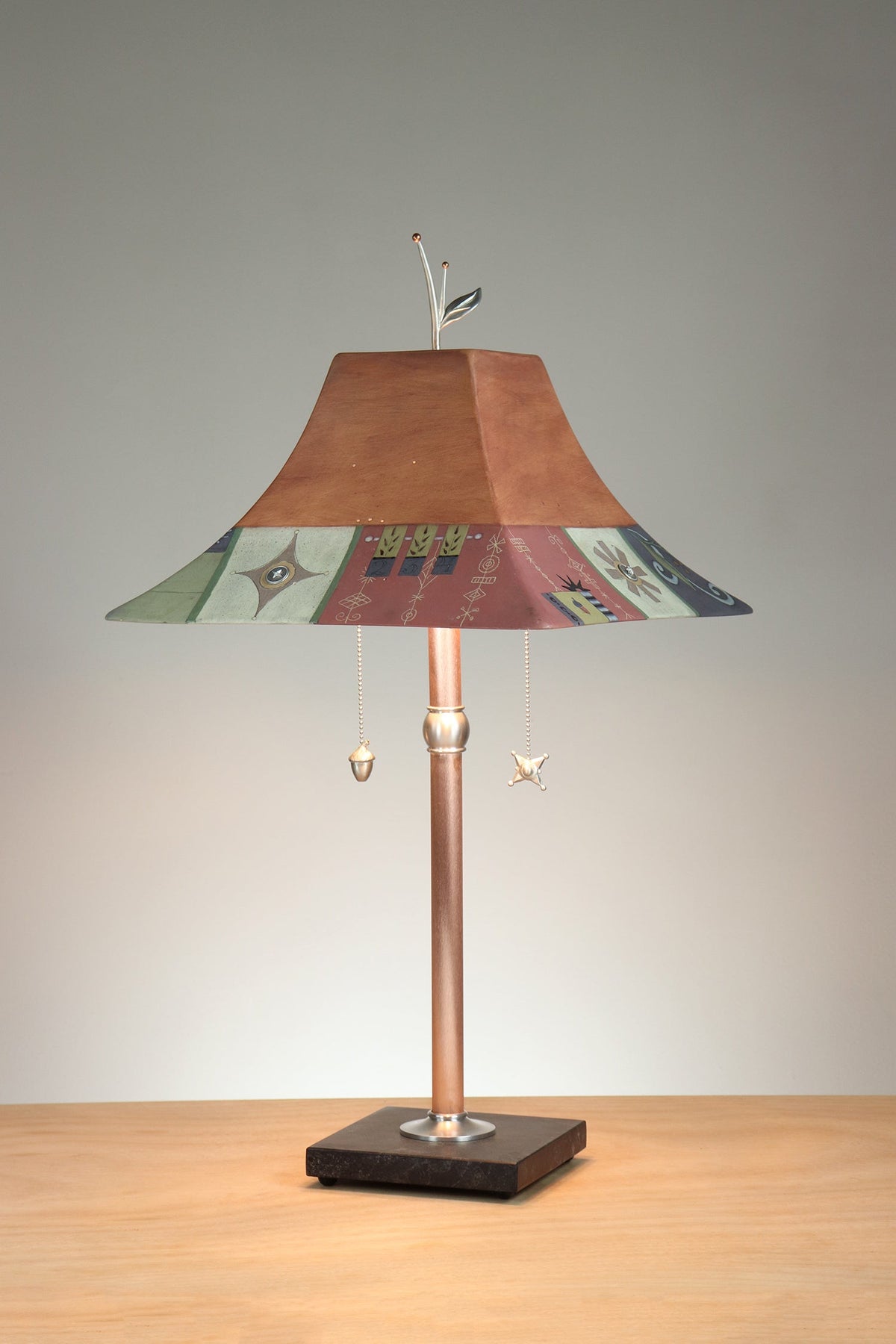 Janna Ugone &amp; Co Floor Lamp Copper Table Lamp with Large Pagoda Ceramic Shade in Norfolk Border in Spice