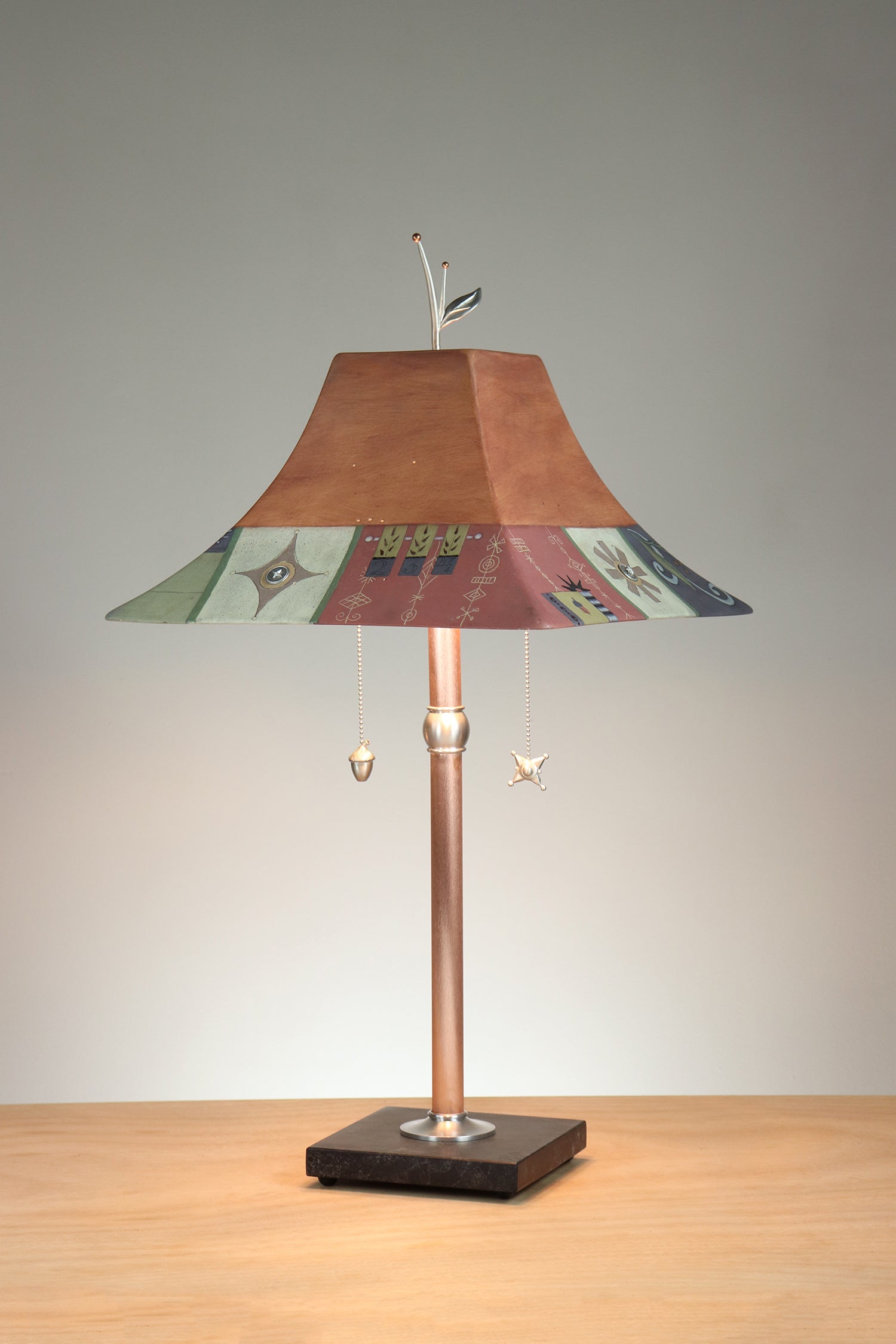 Janna Ugone & Co Floor Lamp Copper Table Lamp with Large Pagoda Ceramic Shade in Norfolk Border in Spice