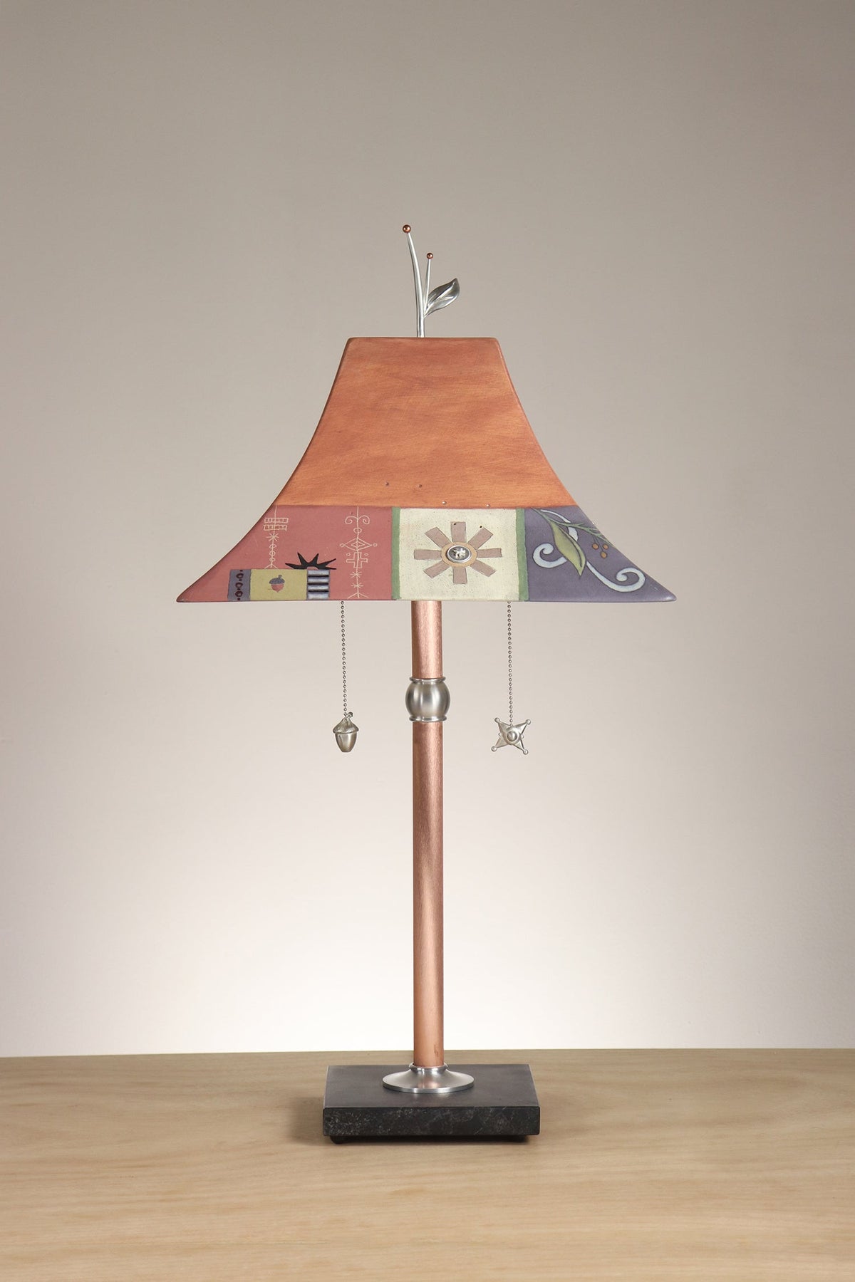 Janna Ugone &amp; Co Floor Lamp Copper Table Lamp with Large Pagoda Ceramic Shade in Norfolk Border in Spice