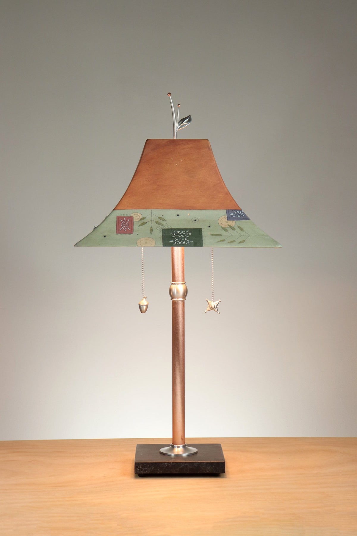 Janna Ugone &amp; Co Floor Lamp Copper Table Lamp with Large Pagoda Ceramic Shade in Norfolk Border in Spice