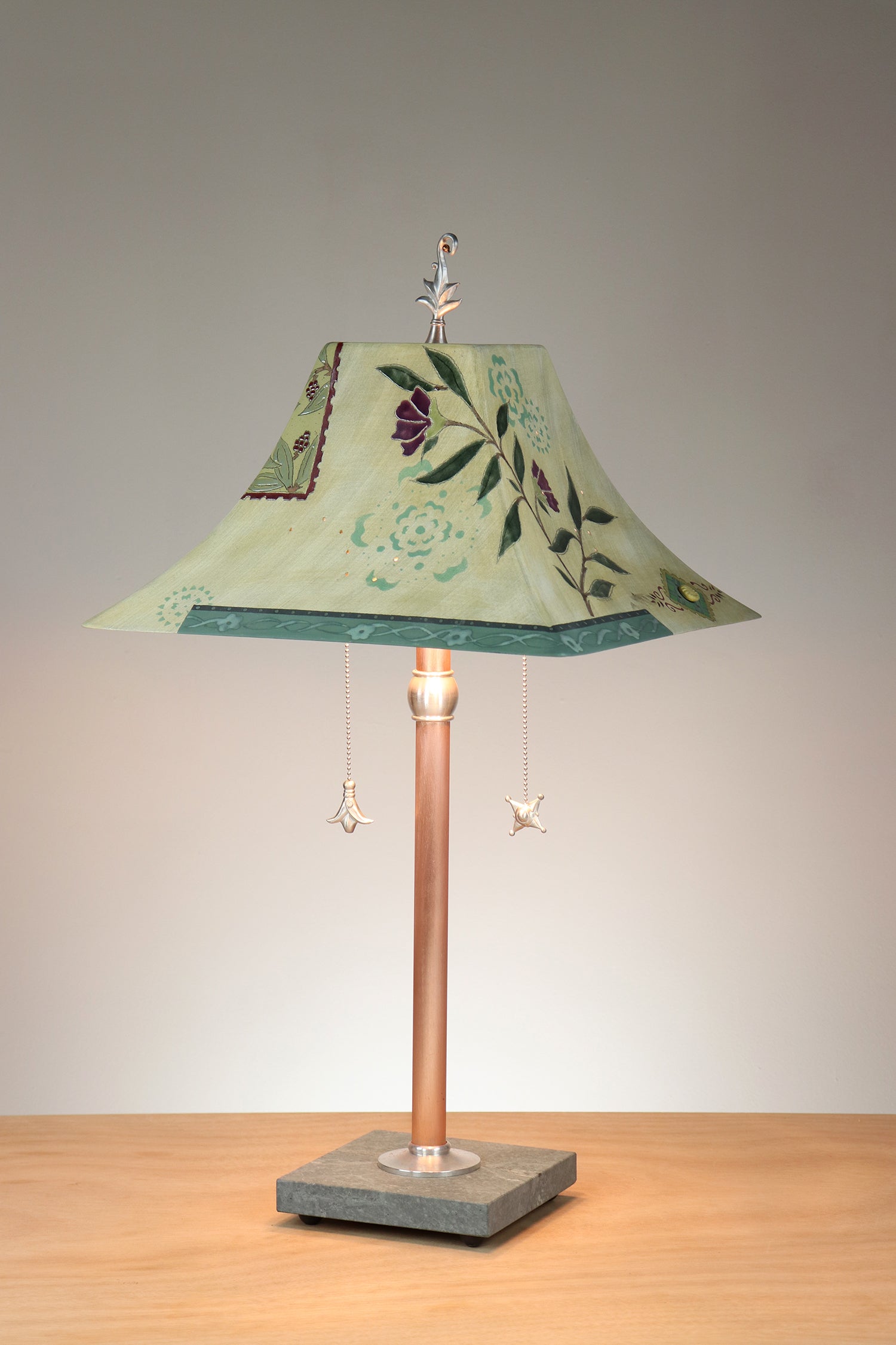 Janna Ugone & Co Floor Lamp Copper Table Lamp with Large Pagoda Ceramic Shade in Peony Ribbon