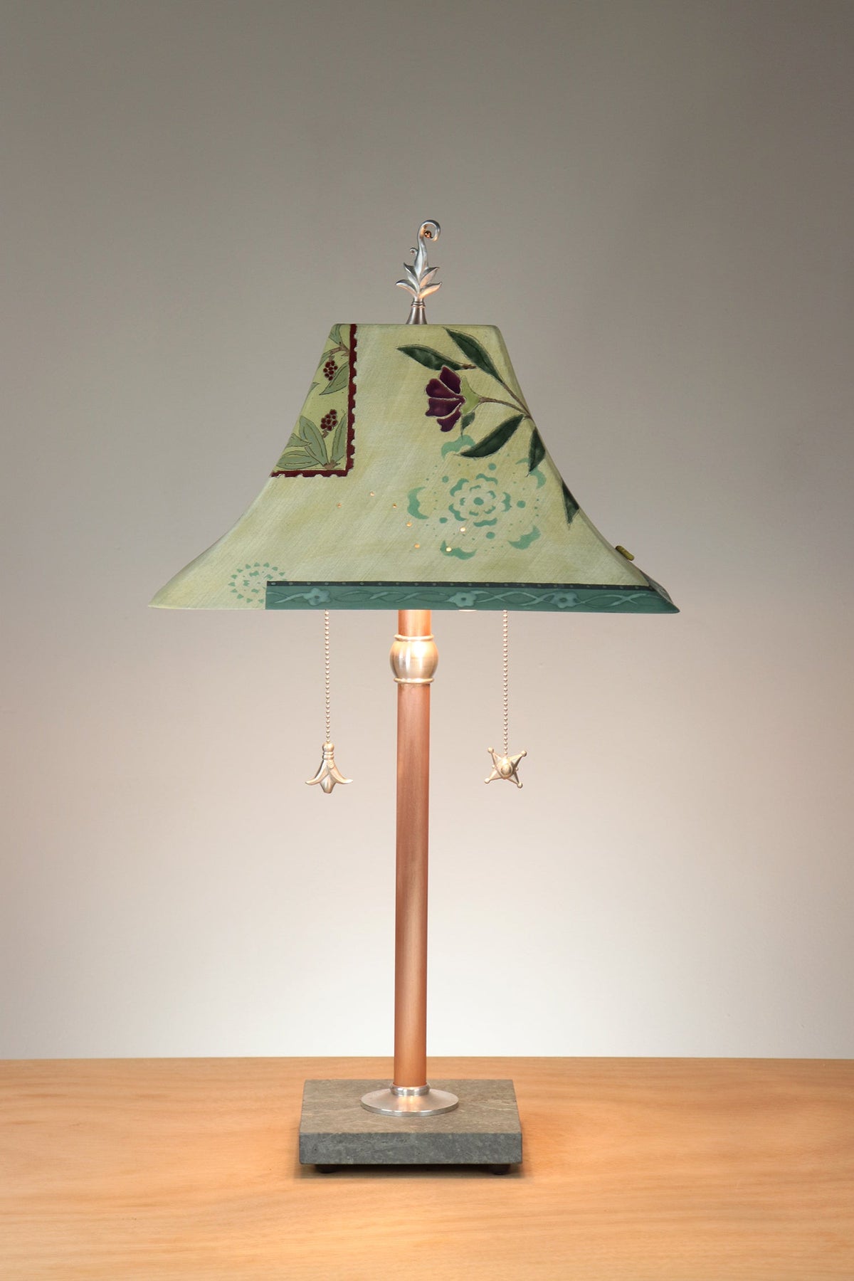 Janna Ugone &amp; Co Floor Lamp Copper Table Lamp with Large Pagoda Ceramic Shade in Peony Ribbon