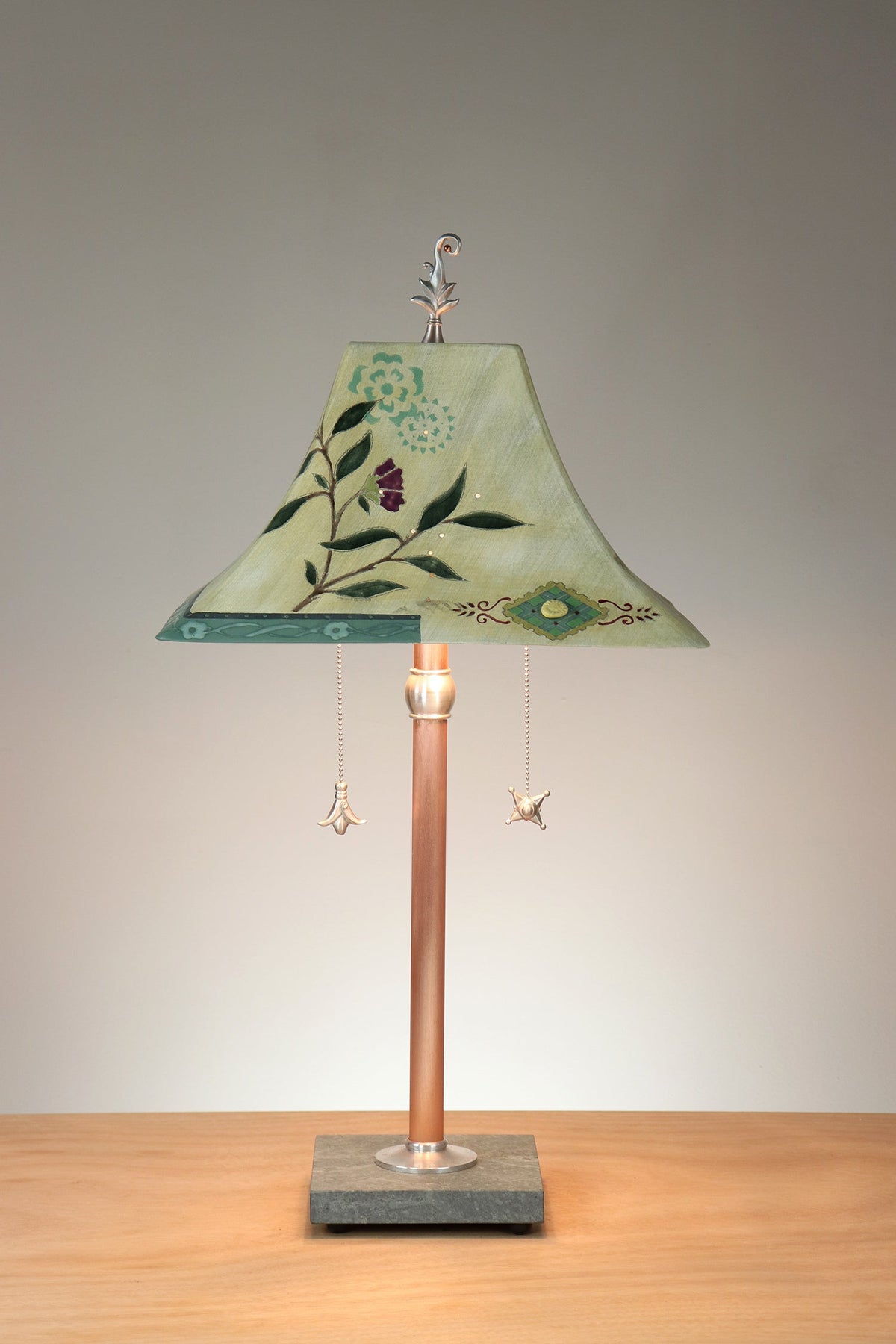 Janna Ugone &amp; Co Floor Lamp Copper Table Lamp with Large Pagoda Ceramic Shade in Peony Ribbon