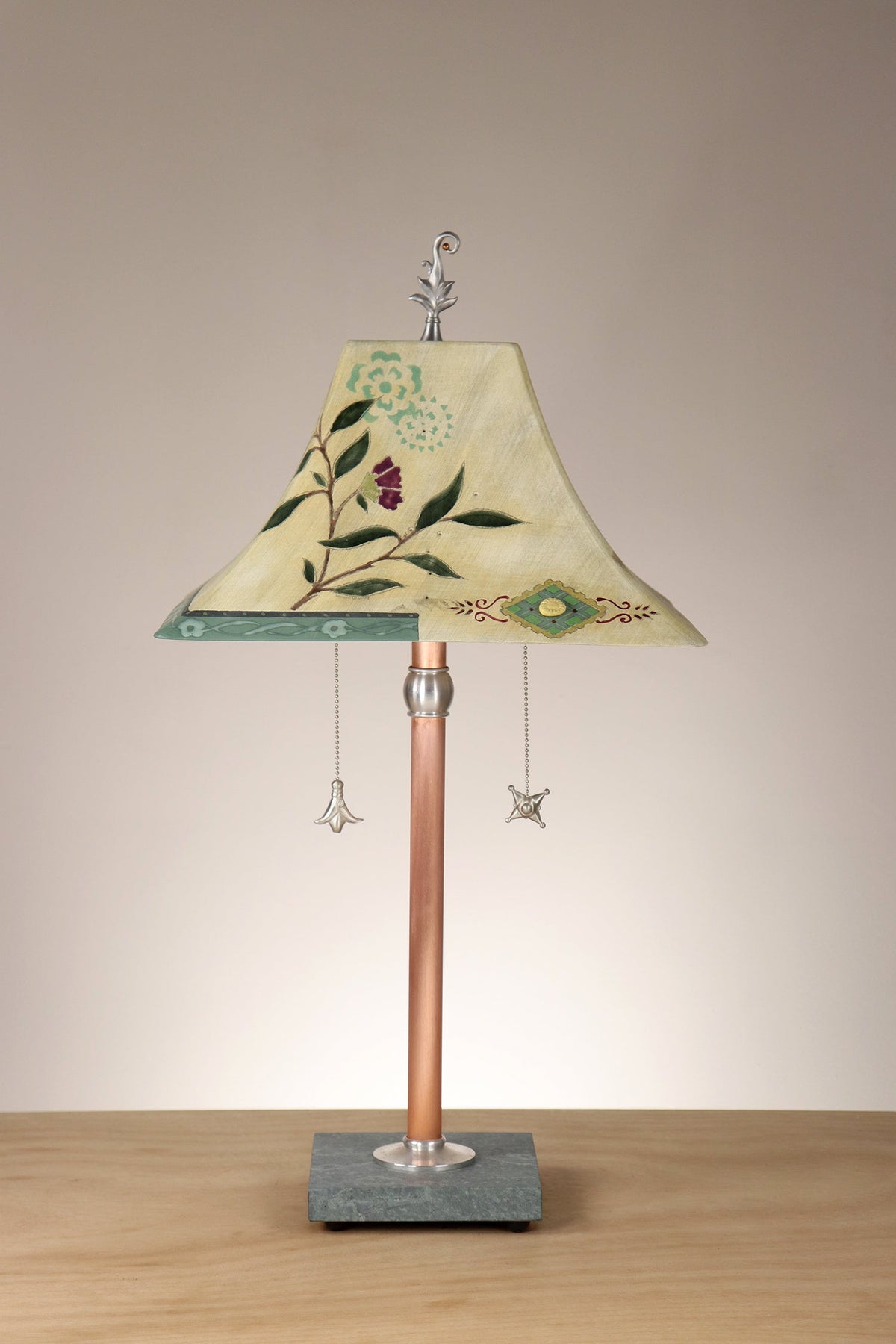 Janna Ugone &amp; Co Floor Lamp Copper Table Lamp with Large Pagoda Ceramic Shade in Peony Ribbon