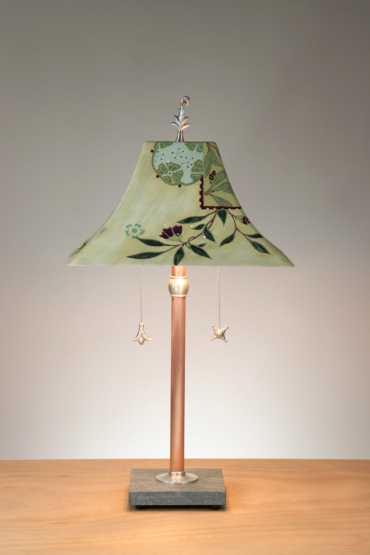 Janna Ugone &amp; Co Floor Lamp Copper Table Lamp with Large Pagoda Ceramic Shade in Peony Ribbon