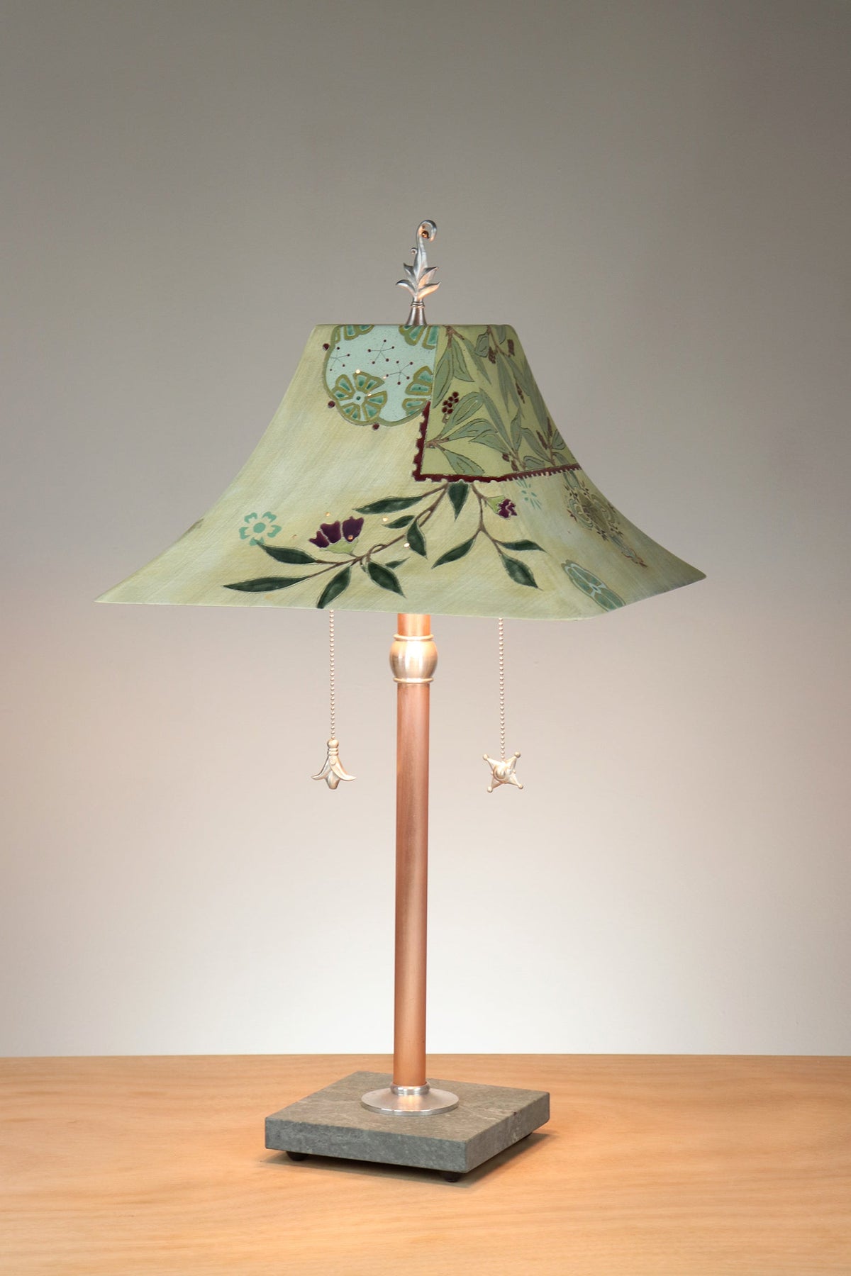 Janna Ugone &amp; Co Floor Lamp Copper Table Lamp with Large Pagoda Ceramic Shade in Peony Ribbon
