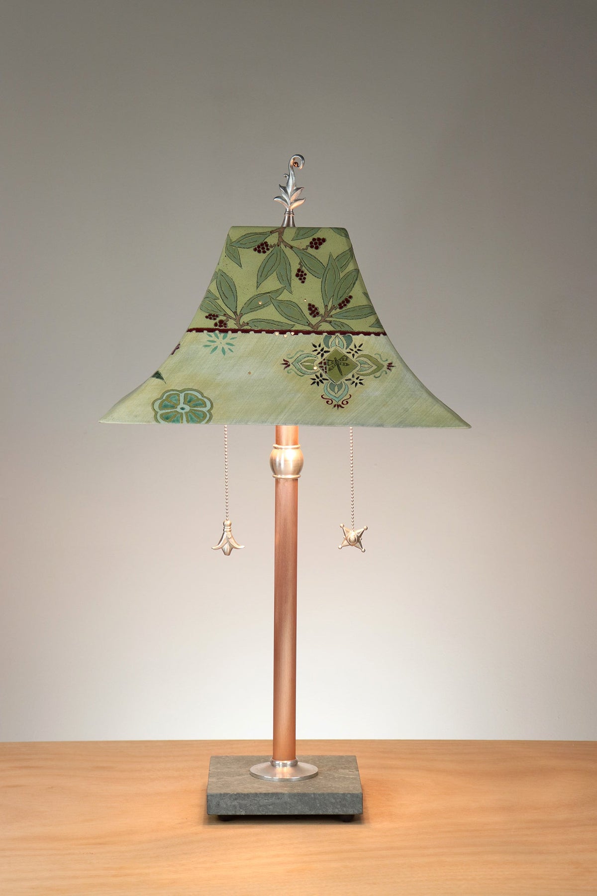 Janna Ugone &amp; Co Floor Lamp Copper Table Lamp with Large Pagoda Ceramic Shade in Peony Ribbon