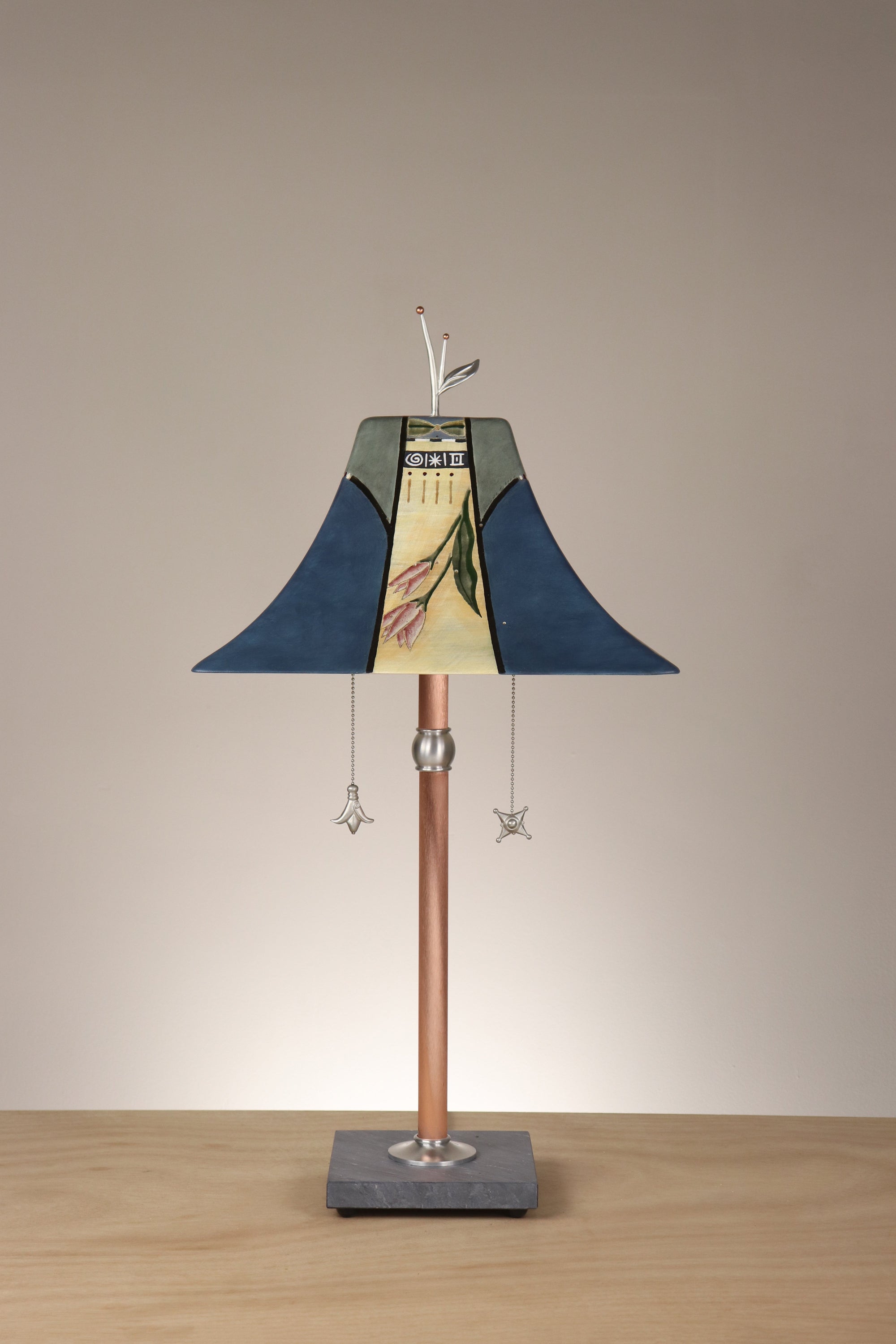 Janna Ugone & Co Floor Lamp Copper Table Lamp with Large Pagoda Ceramic Shade in Perennial in Slate Blue