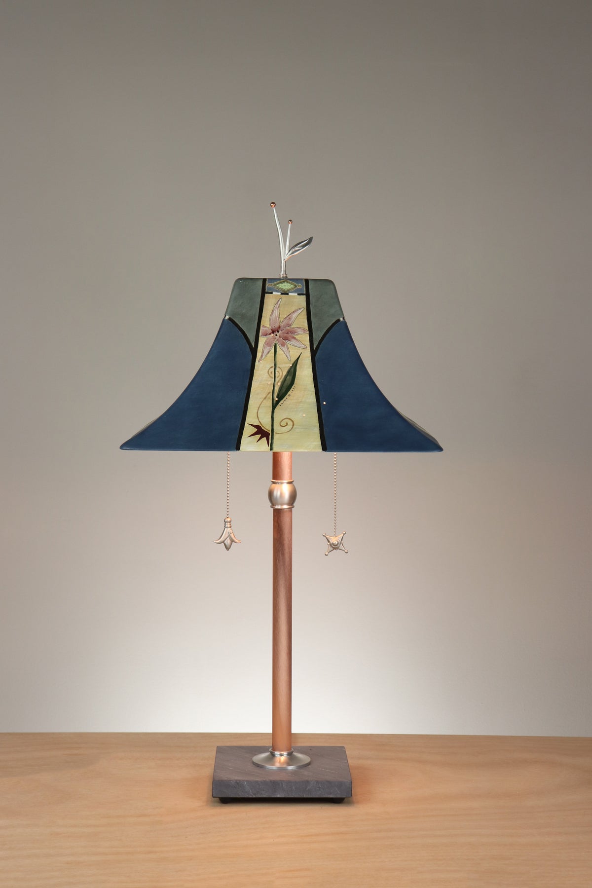 Janna Ugone &amp; Co Floor Lamp Copper Table Lamp with Large Pagoda Ceramic Shade in Perennial in Slate Blue