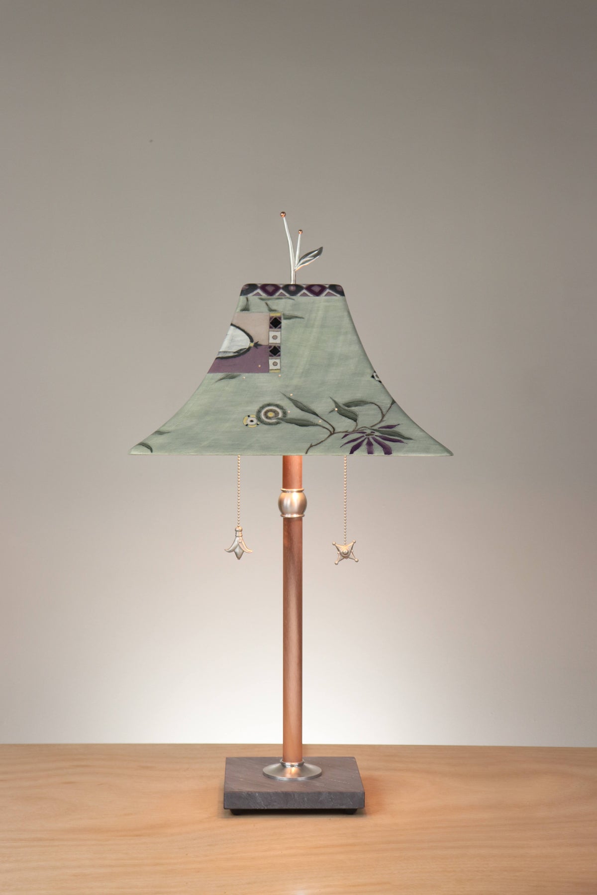 Janna Ugone &amp; Co Floor Lamp Copper Table Lamp with Large Pagoda Ceramic Shade in Photos in Asters and Sage