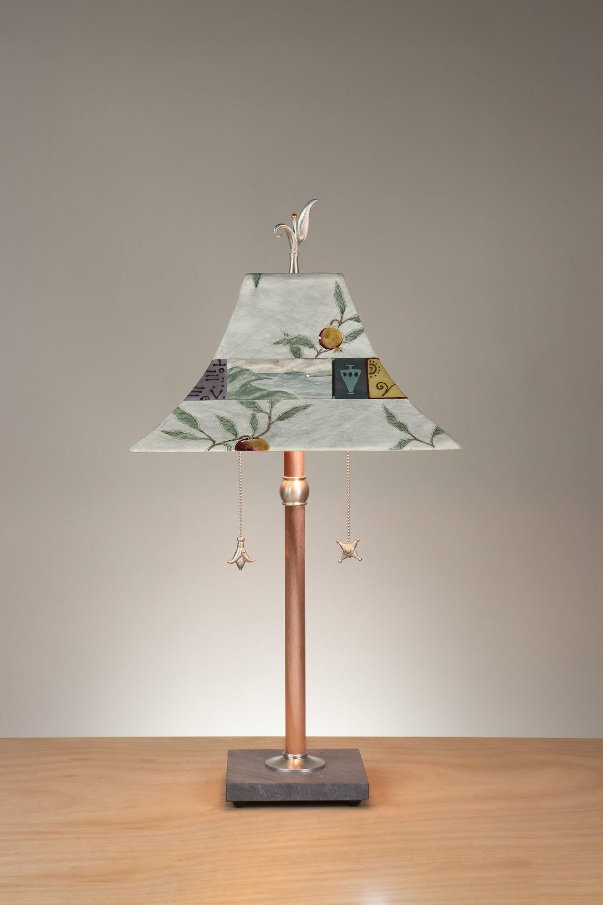 Janna Ugone &amp; Co Floor Lamp Copper Table Lamp with Large Pagoda Ceramic Shade in Pomegranate Ash