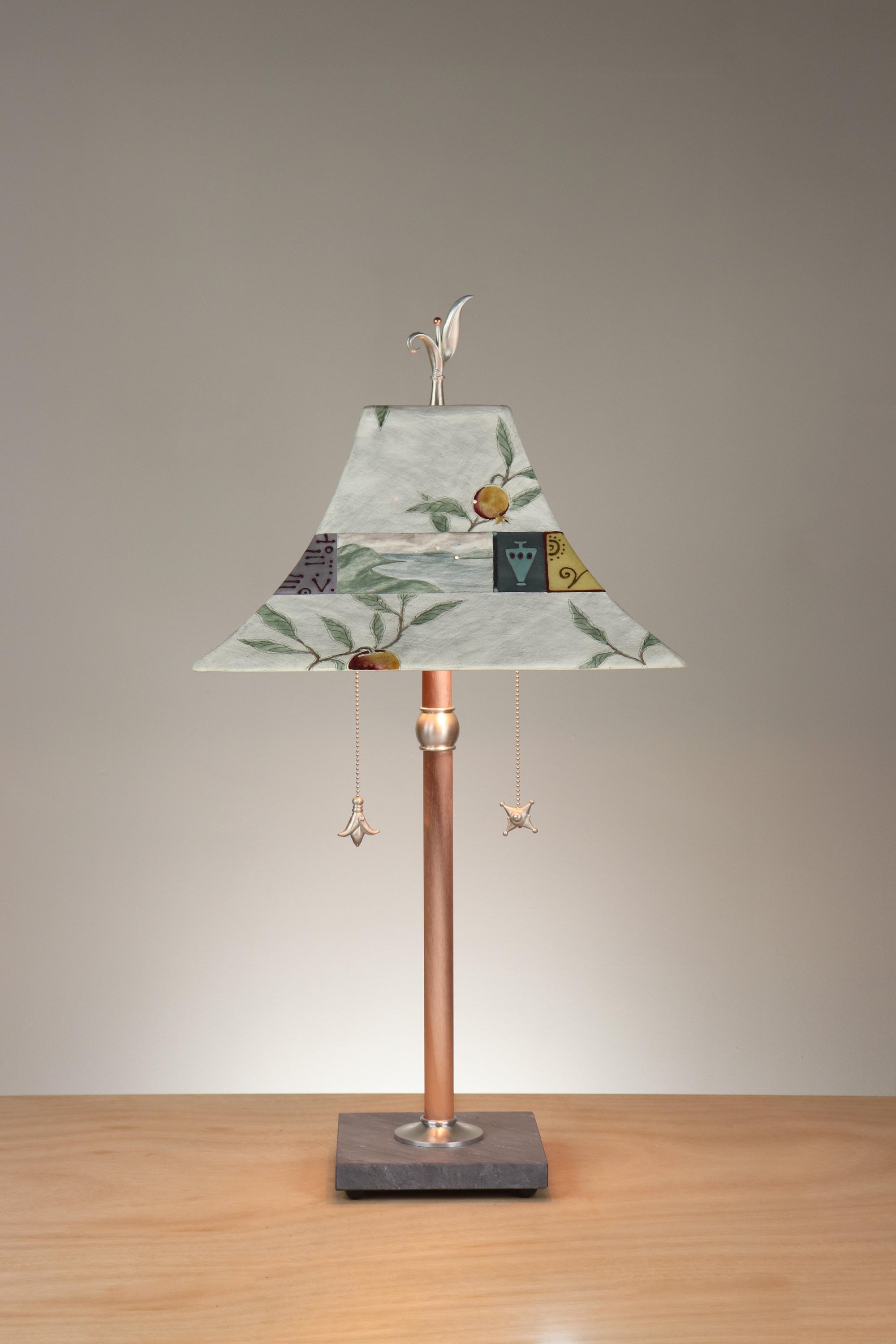 Janna Ugone & Co Floor Lamp Copper Table Lamp with Large Pagoda Ceramic Shade in Pomegranate Ash