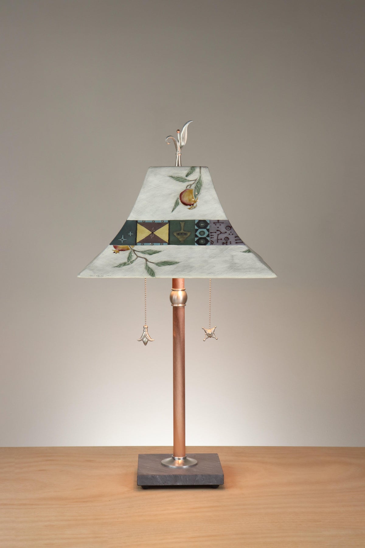 Janna Ugone &amp; Co Floor Lamp Copper Table Lamp with Large Pagoda Ceramic Shade in Pomegranate Ash